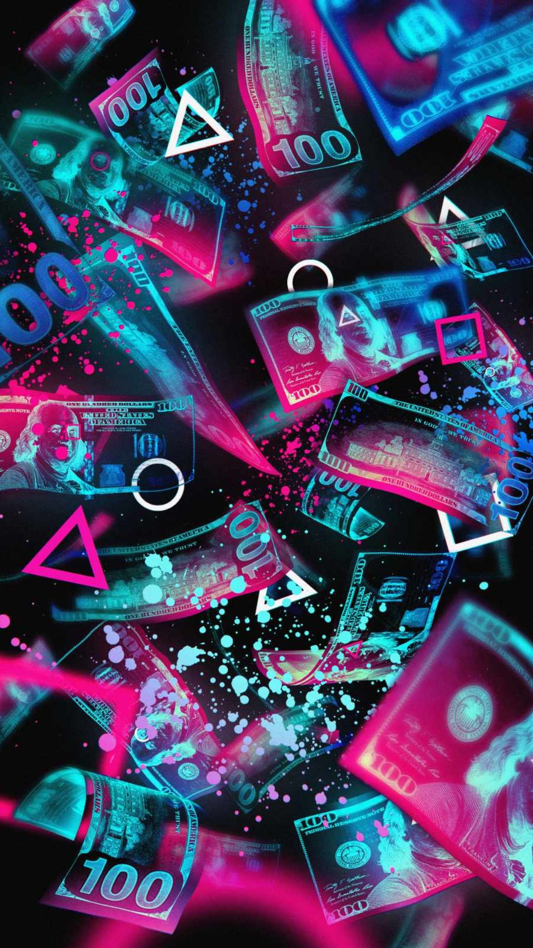 Banconote 100 dollari neon, 1080x1920 Verticale, Mobile