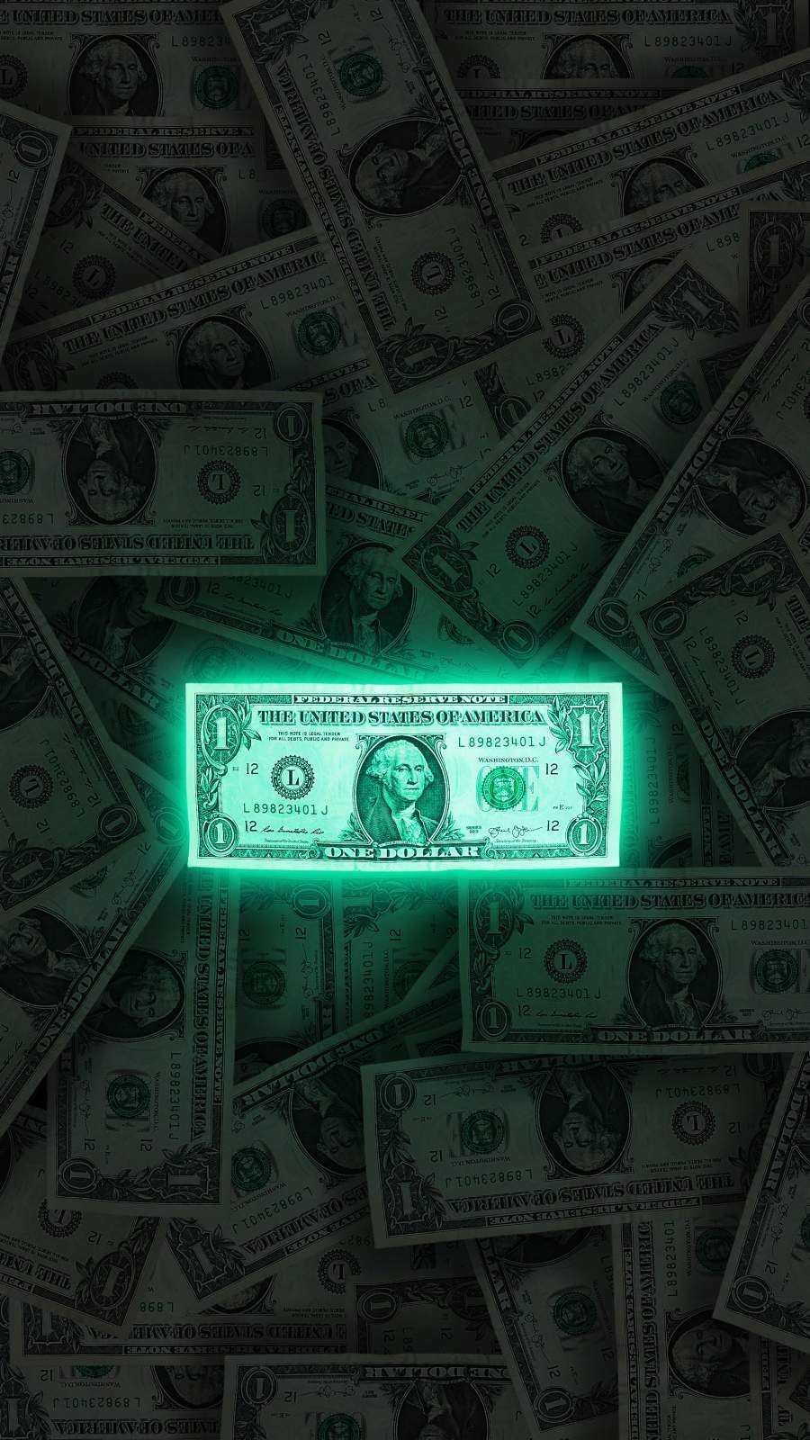 Banconota dollaro con bagliore verde, 900x1600 Verticale, Mobile