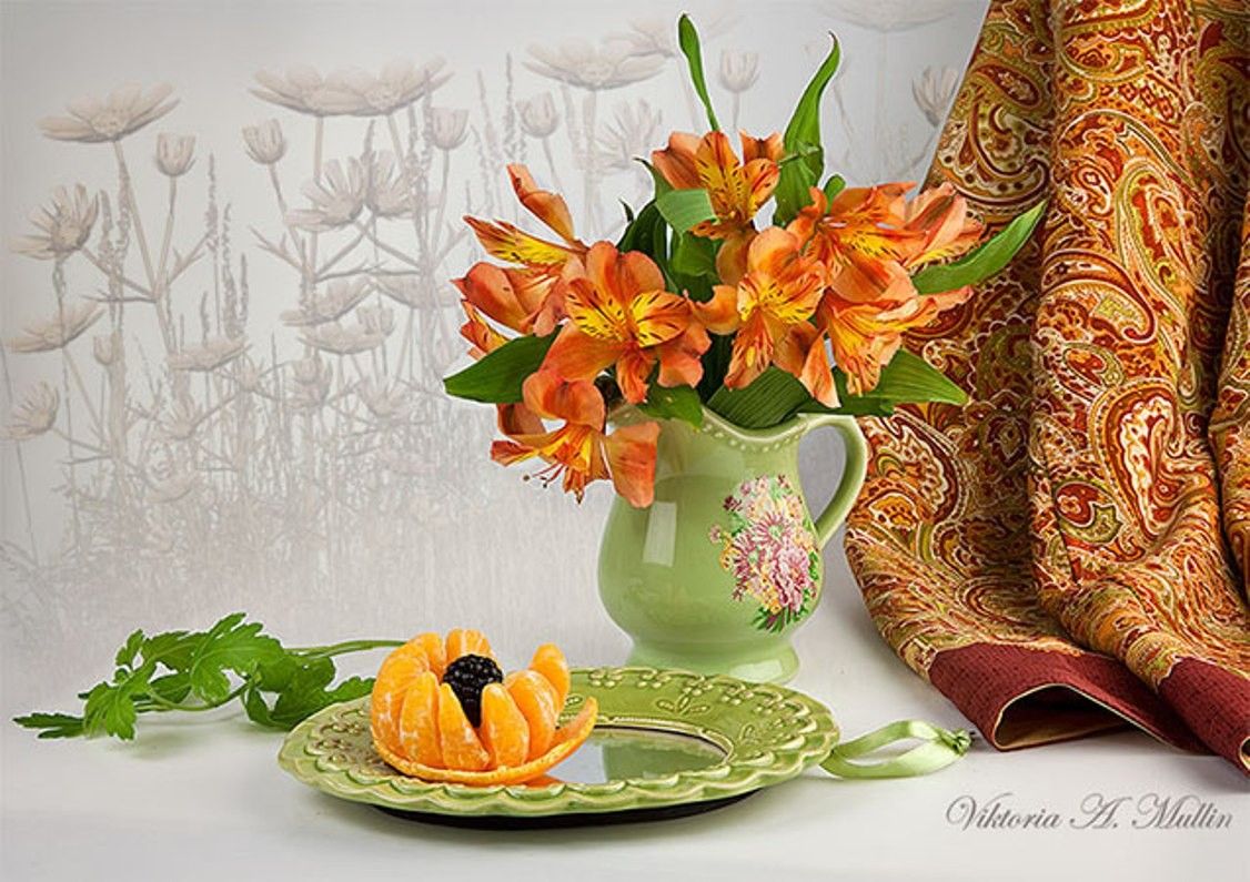 Vaso fiori arancioni e mandarino, 1126x795 HD, PC