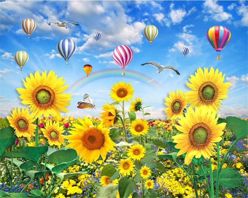 Girasoli campo mongolfiere colorate, 1000x800 HD, PC Desktop