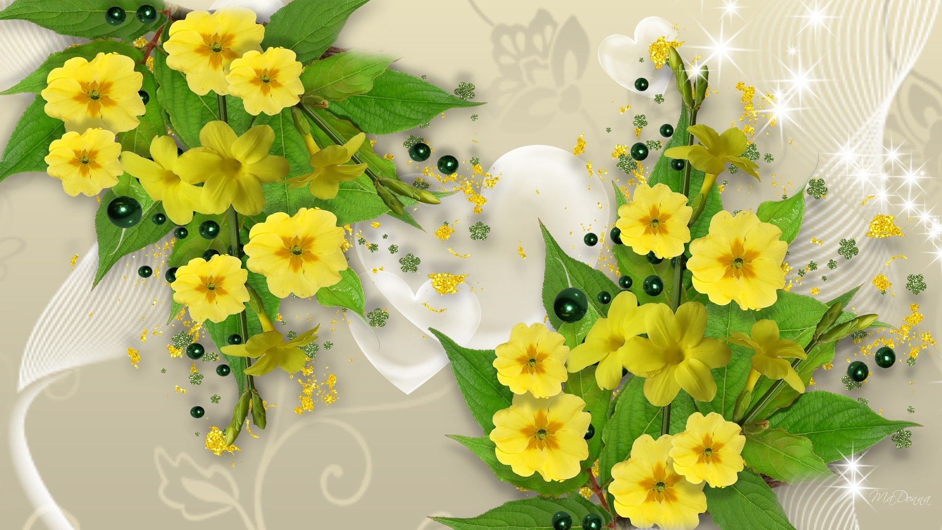 Fiori gialli con foglie verdi, 1920x1080 Full HD, PC Desktop