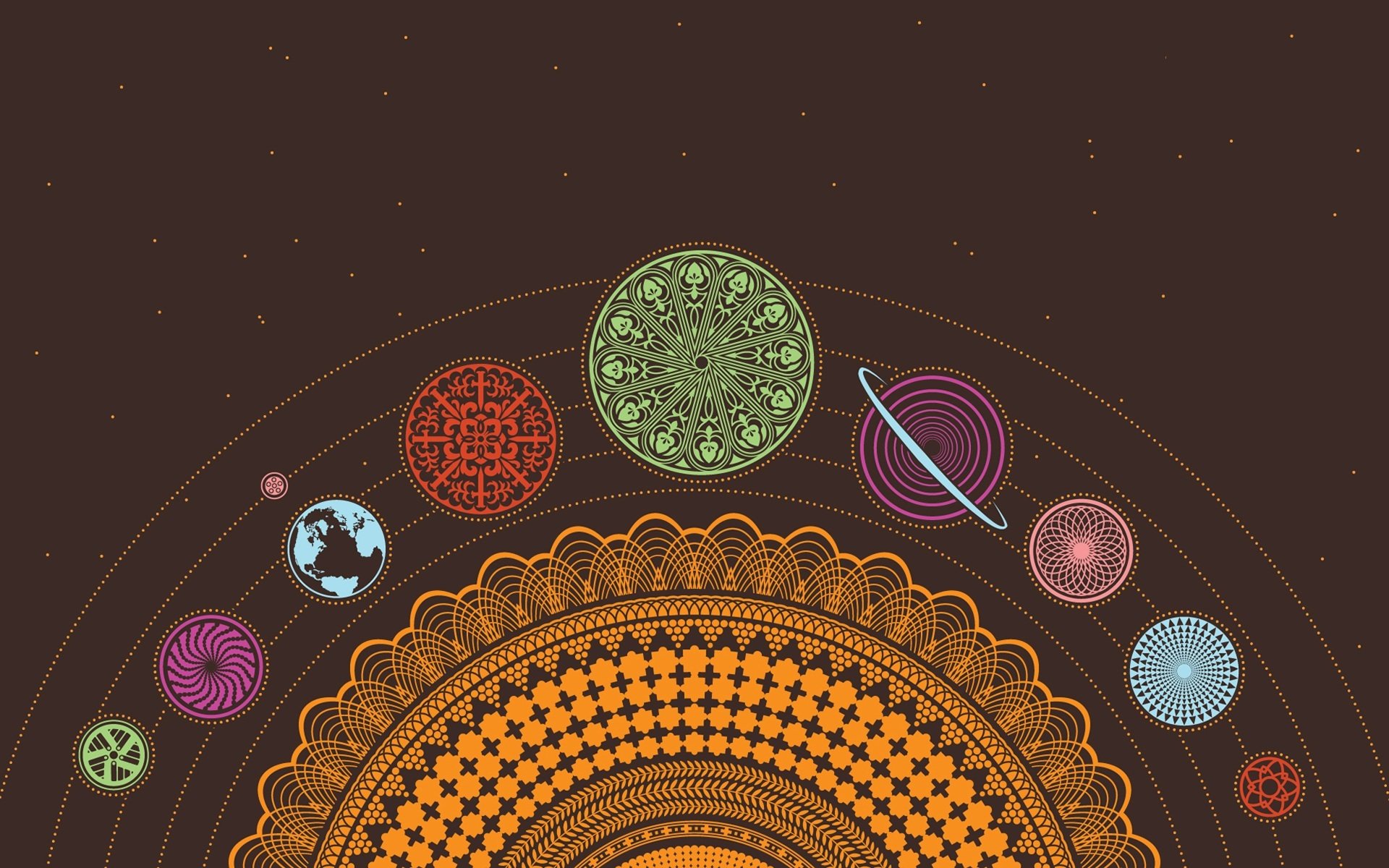 Sole e pianeti mandala, 1920x1200 Full HD+, Desktop