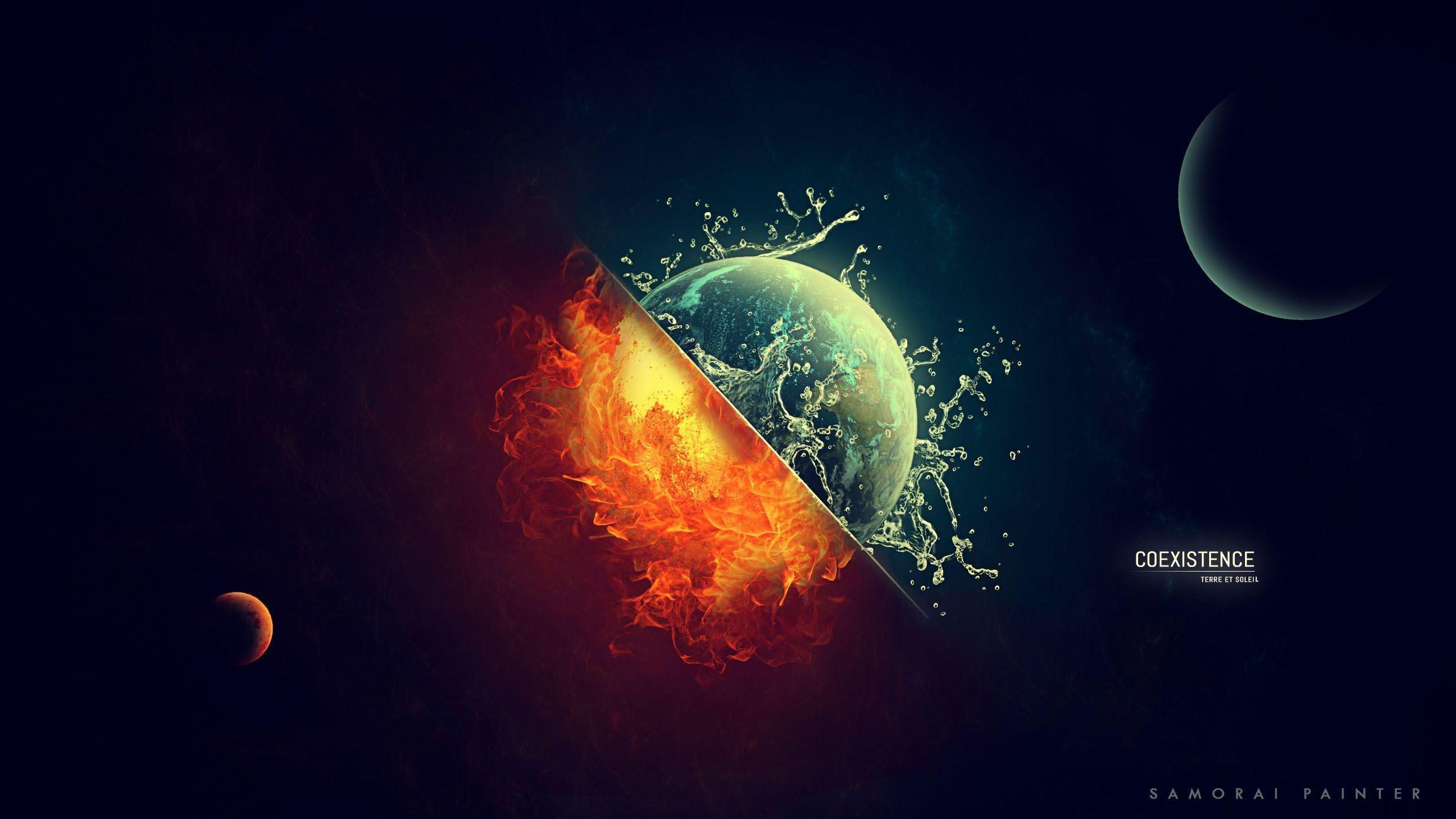 Sfera fuoco e acqua, 2560x1440 QHD, Monitor Gaming