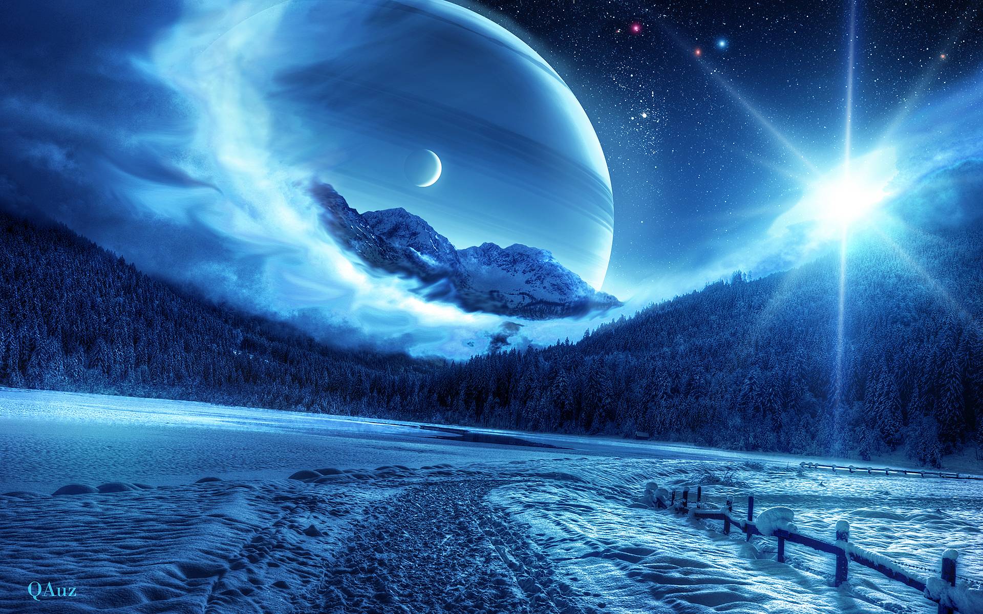 Paesaggio notturno con luna e pianeta, 1920x1200 Full HD+, Desktop