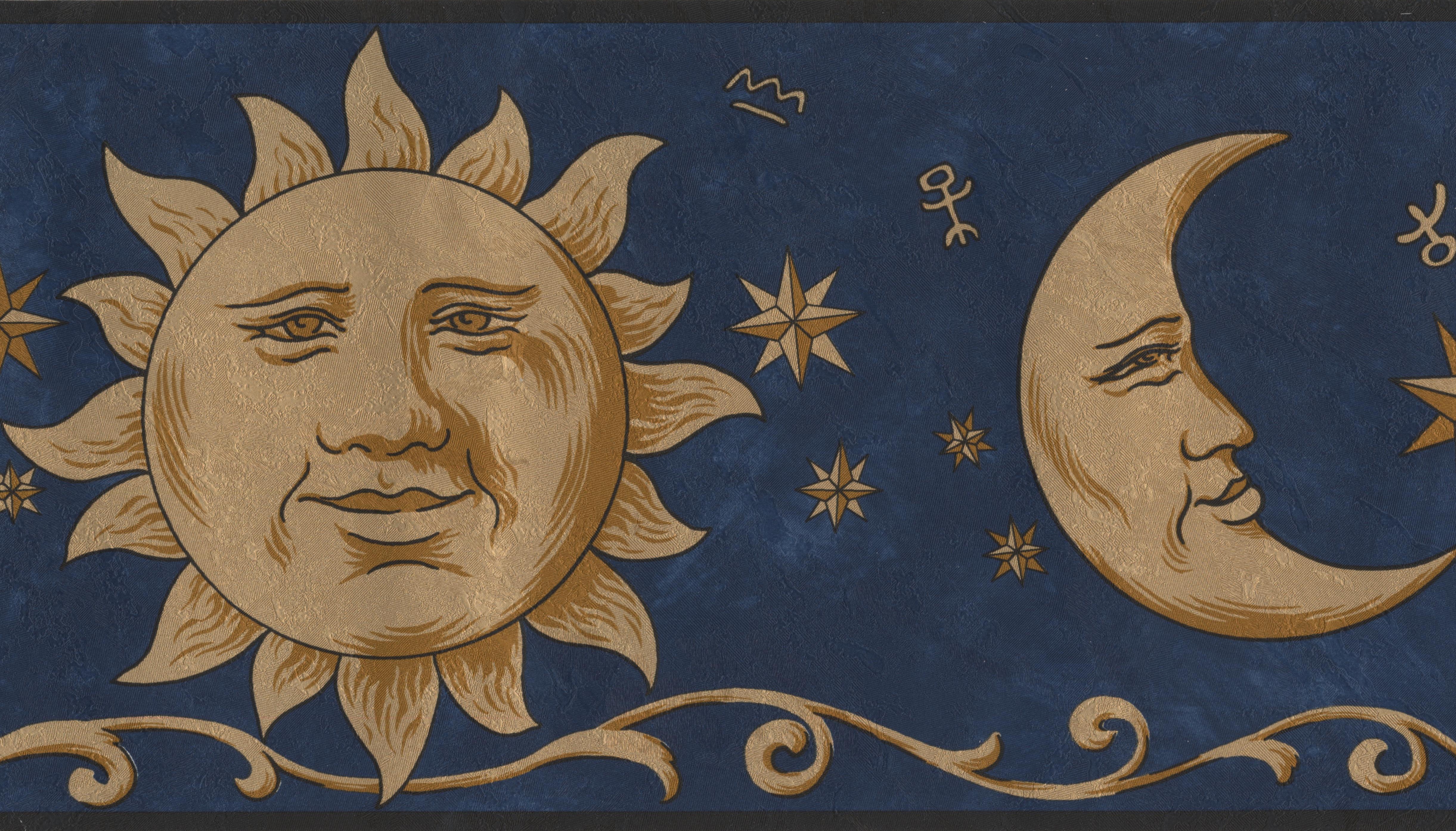 Sole e luna dorati blu, 4885x2789 4K, Desktop 4K