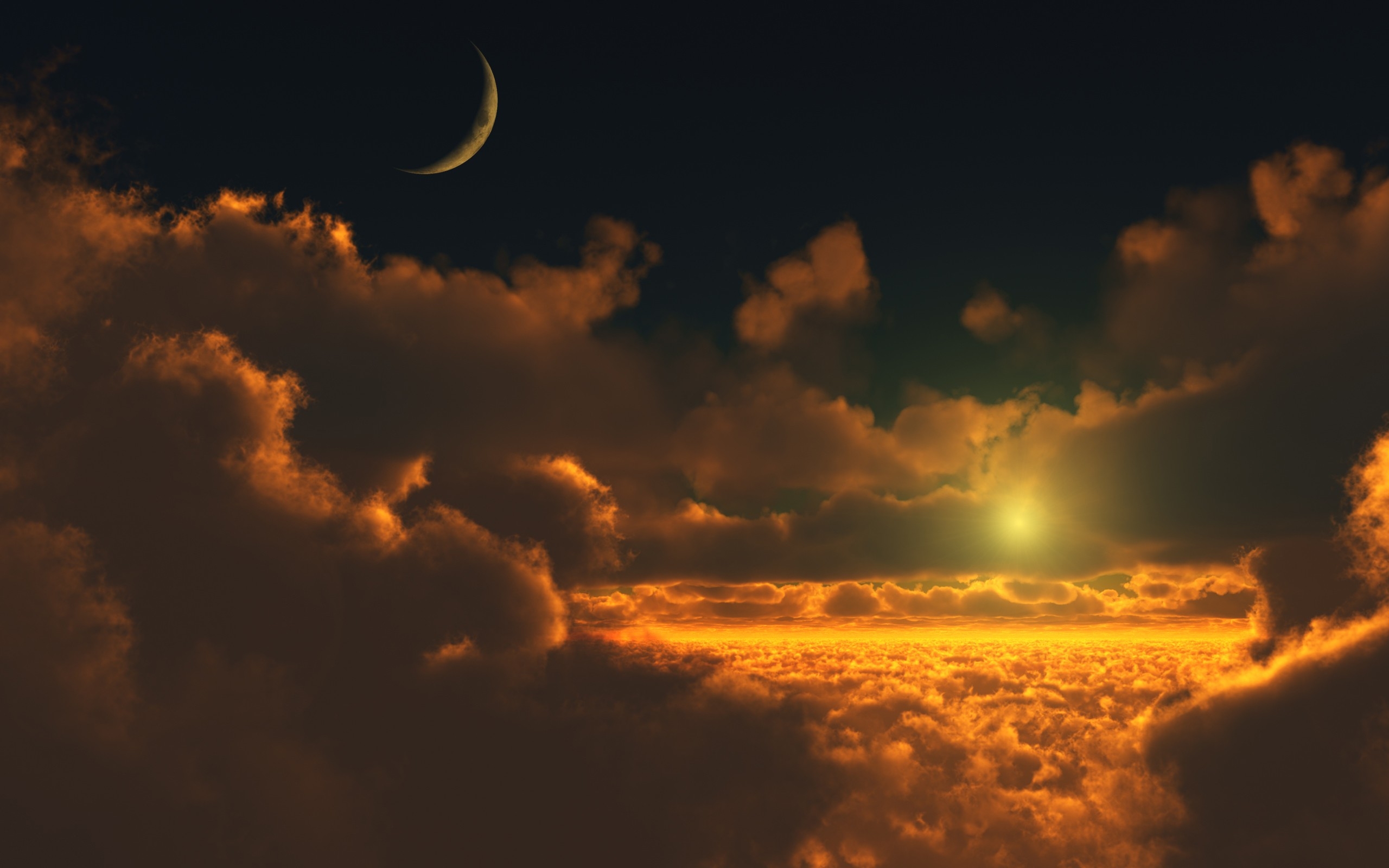 Luna crescente e sole tra nuvole, 2560x1600 2K+, MacBook Pro