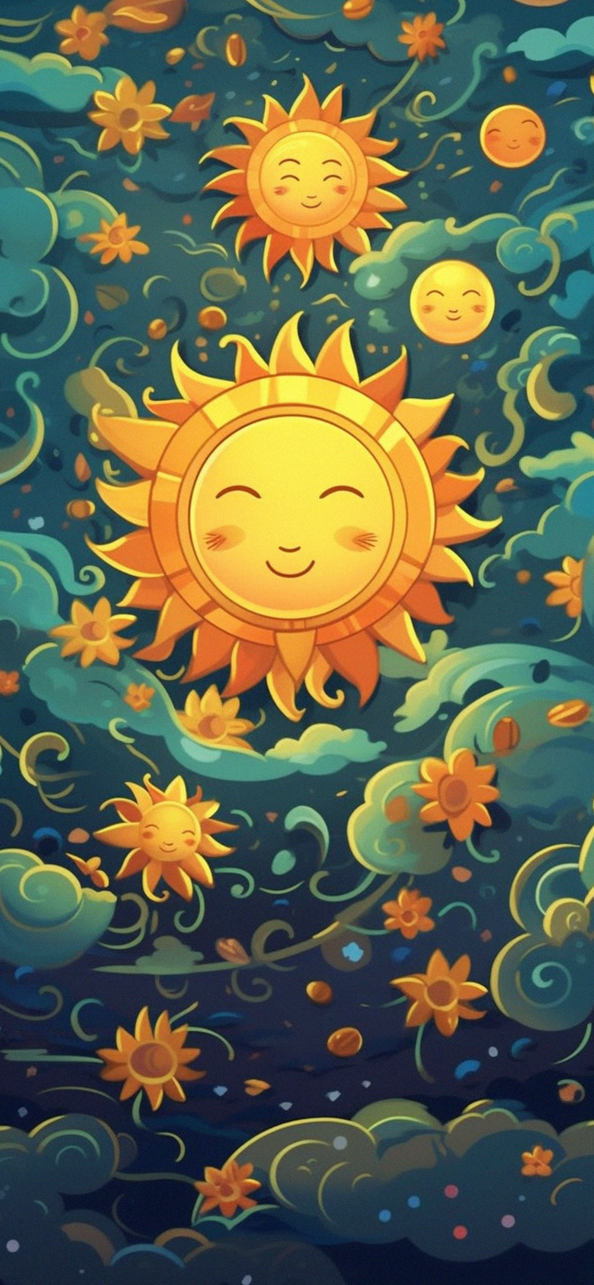 Sole sorridente con nuvole, 1183x2560 Verticale, Android