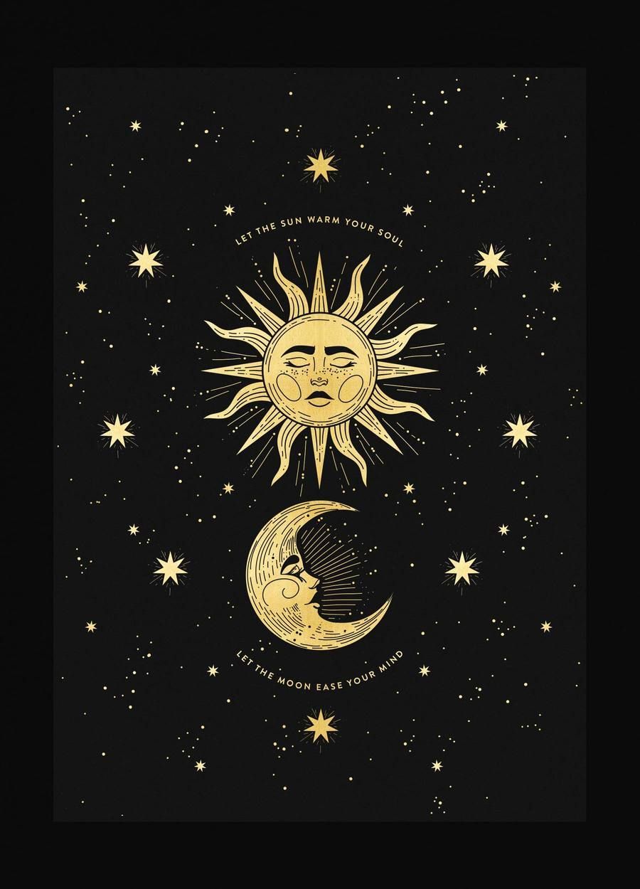 Sole e luna dorati stelle, 900x1250 Verticale, Telefono