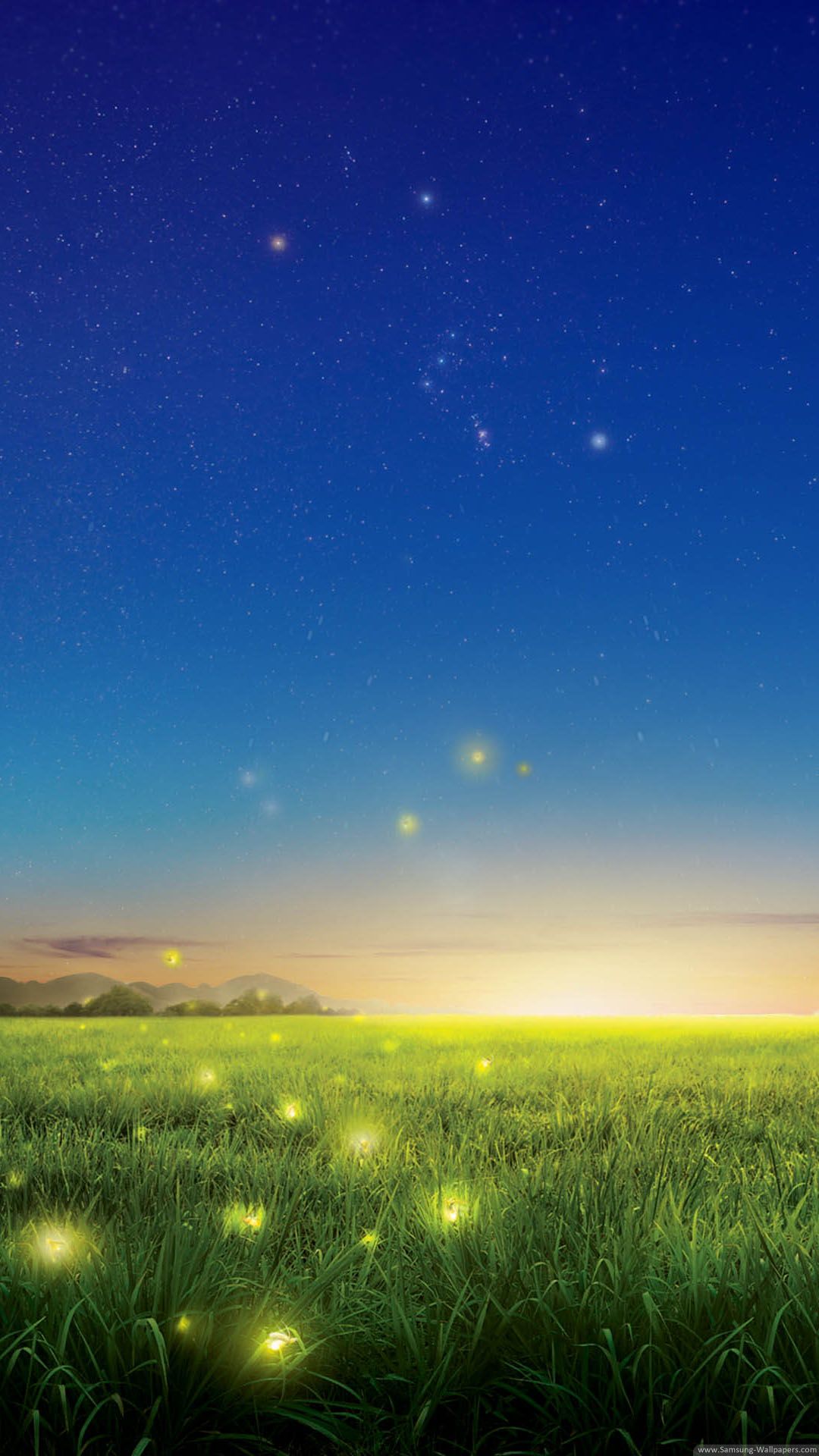 Prato al tramonto con lucciole, 1080x1920 Full HD Verticale, Galaxy Z