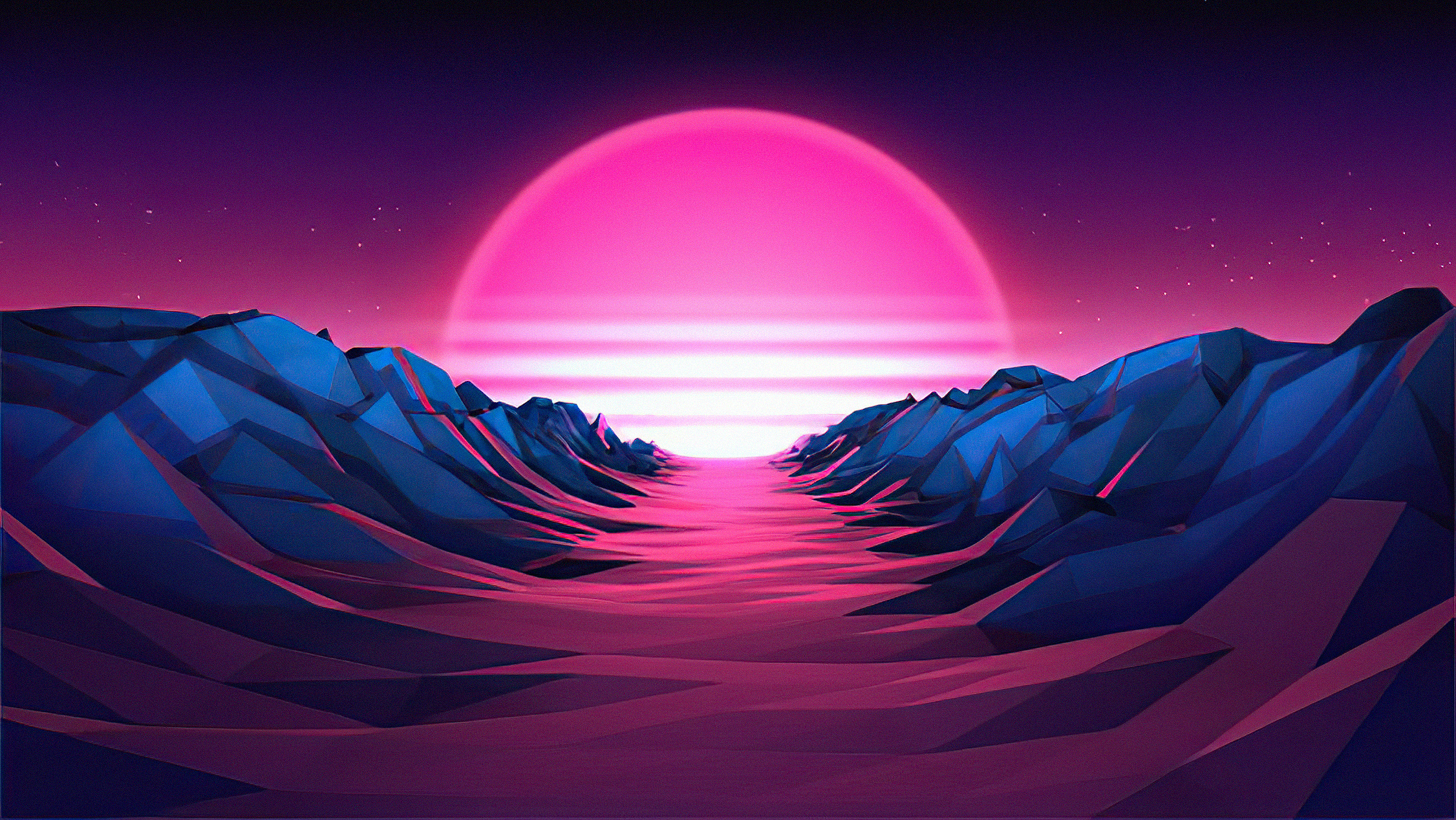 Sole retrò synthwave montagne, 2252x1268 2K, PC