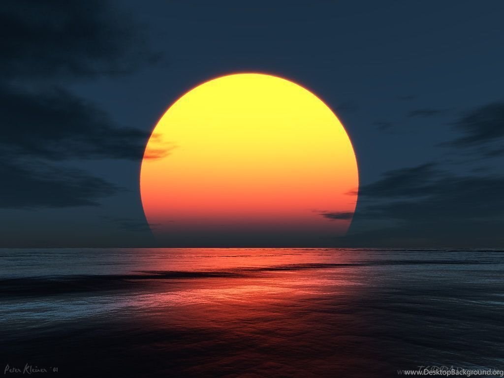 Sole gigante tramonto mare, 1024x768 HD, Desktop