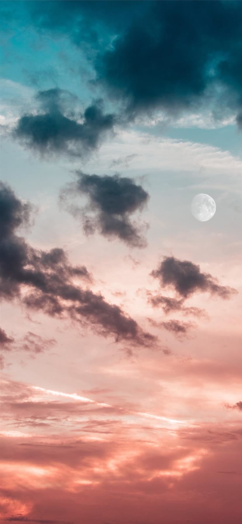 Cielo al tramonto con luna, 828x1792 Verticale, Telefono