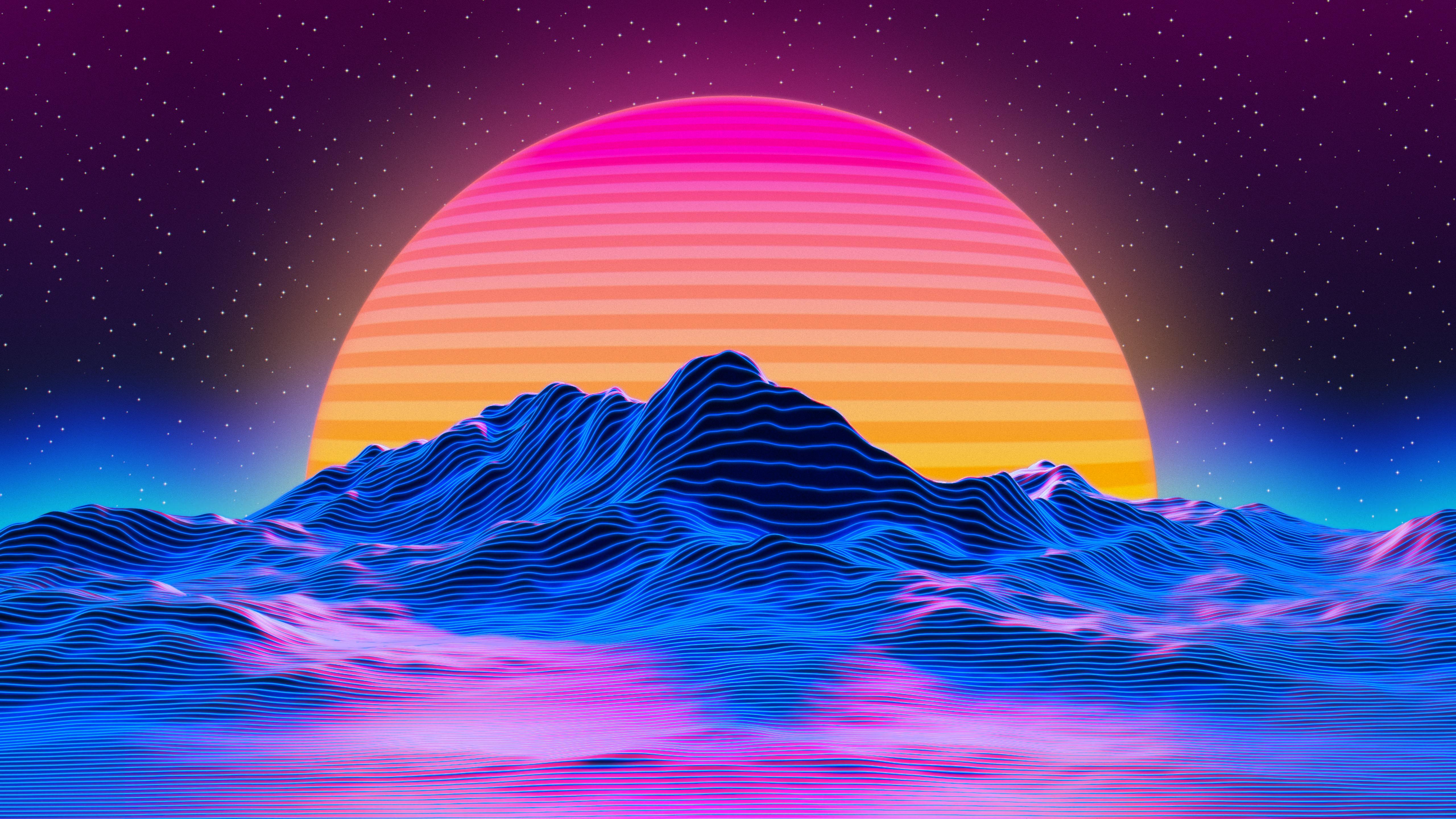 Sole retrowave montagne blu, 5120x2880 4K Ultra HD, Monitor 4K
