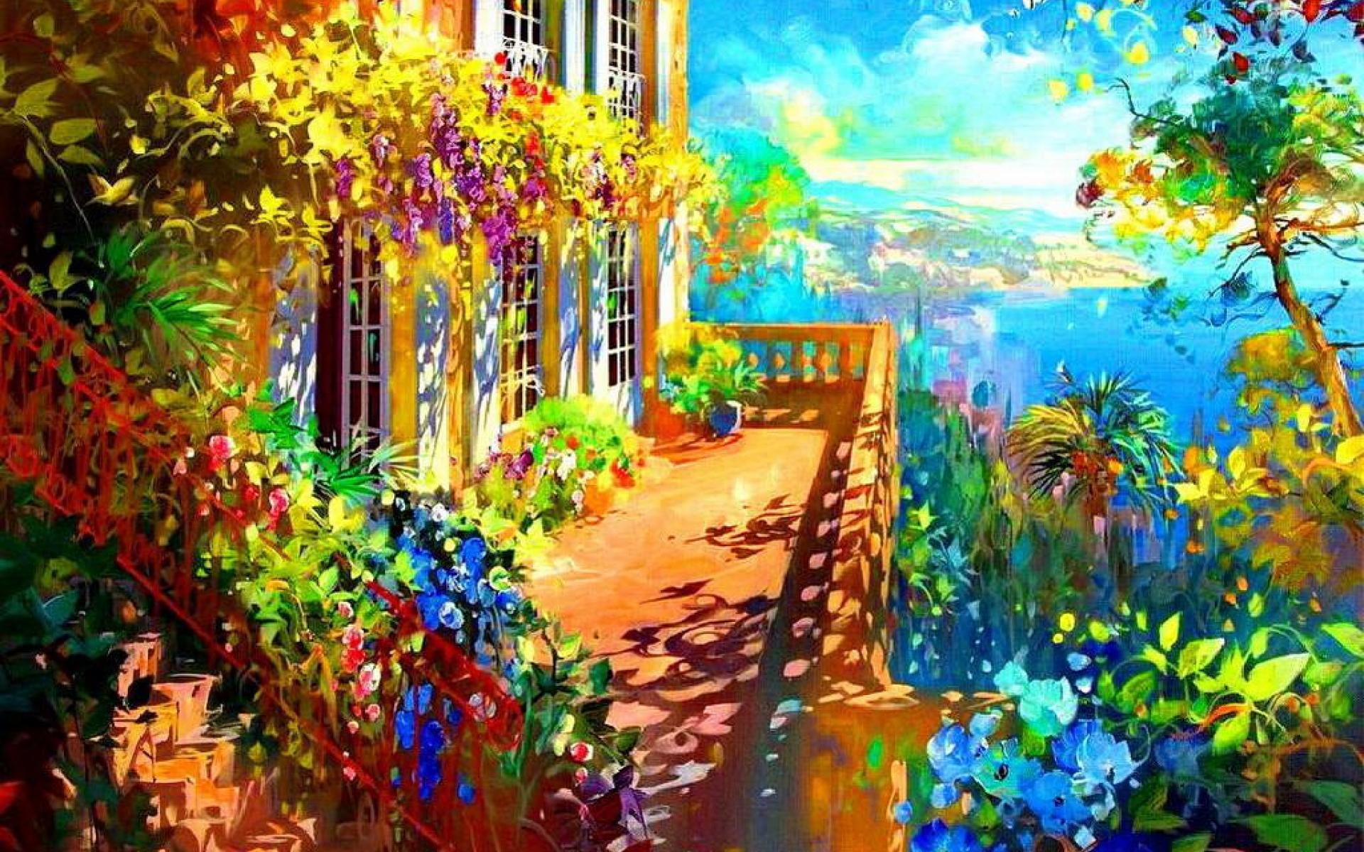 Terrazza fiorita vista mare, 1920x1200 Full HD+, PC