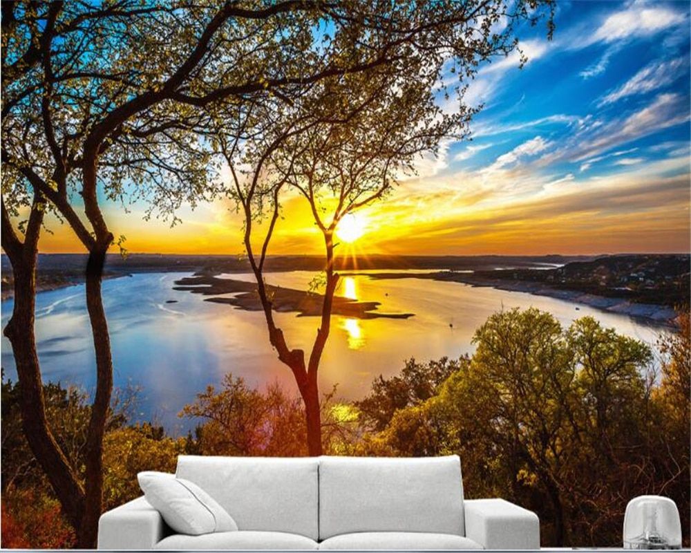 Tramonto su lago con alberi, 1000x800 HD, Desktop