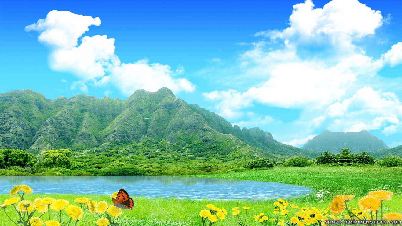 Paesaggio soleggiato montagne e lago, 1366x768 HD, Desktop