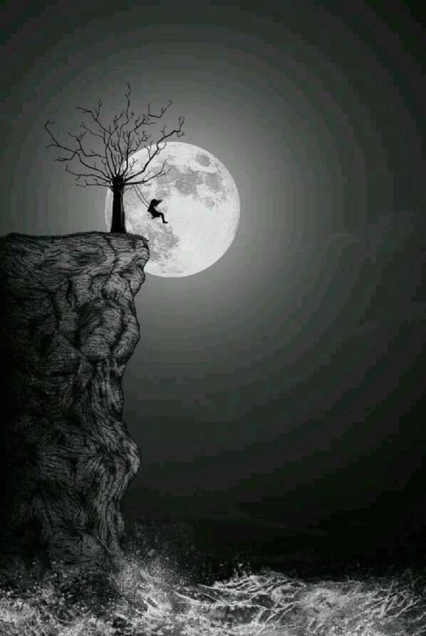 albero solitario su scogliera, luna, 859x1280 Verticale, Telefono