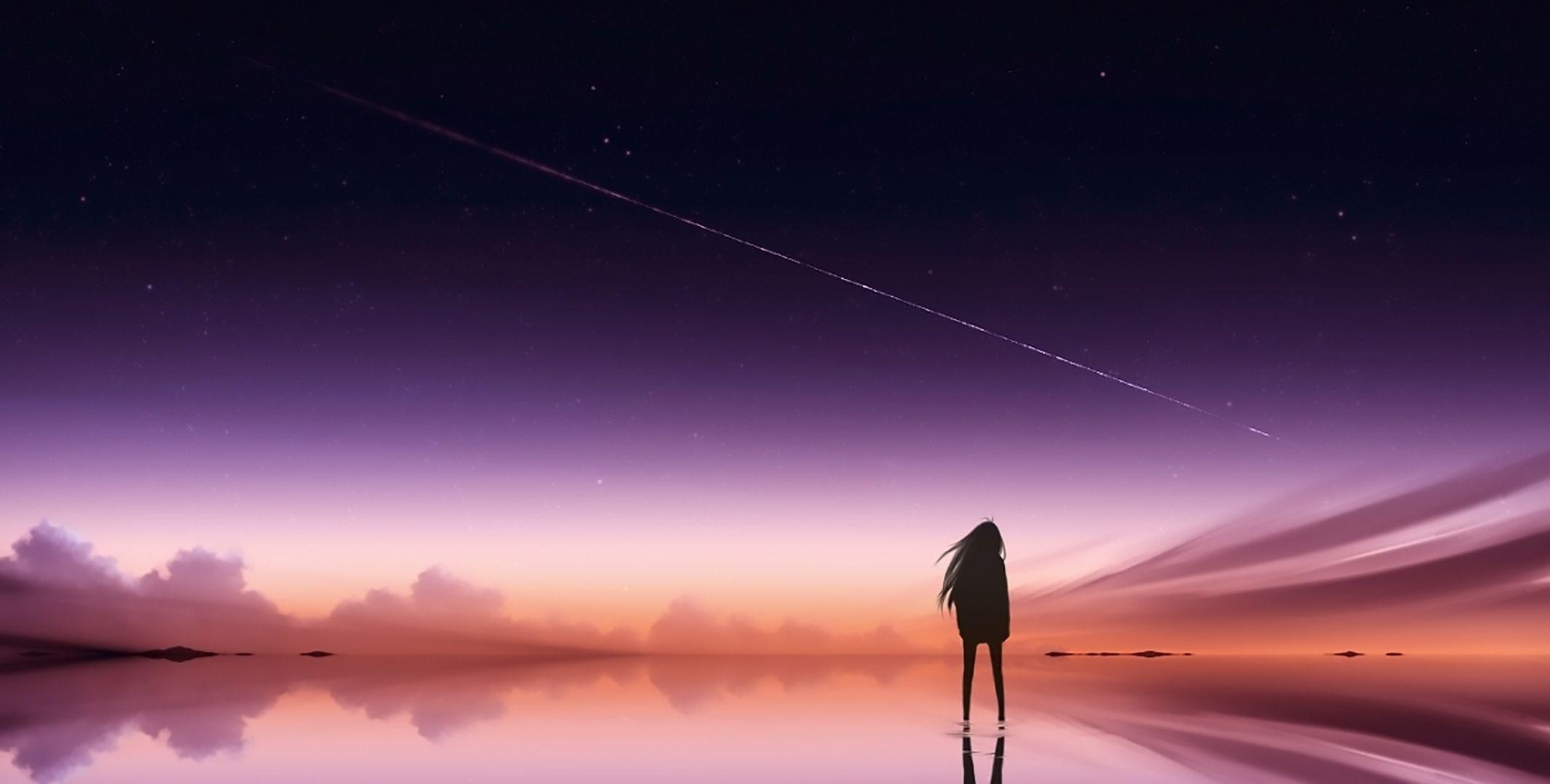 figura solitaria tramonto viola, 2135x1080 alta risoluzione, iMac
