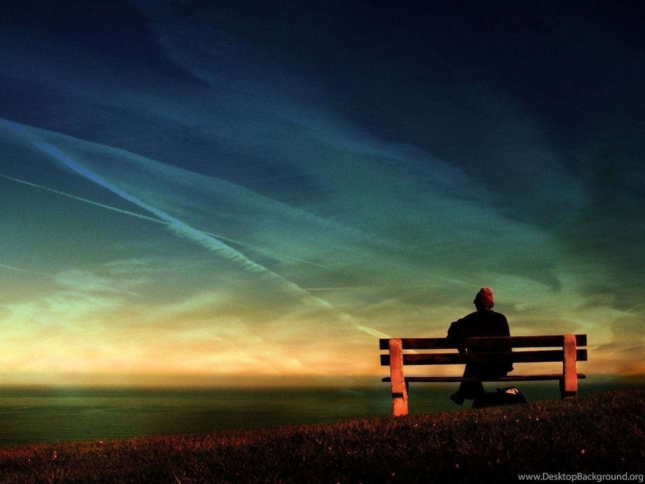 Persona seduta panchina tramonto, 1280x960 720p, PC