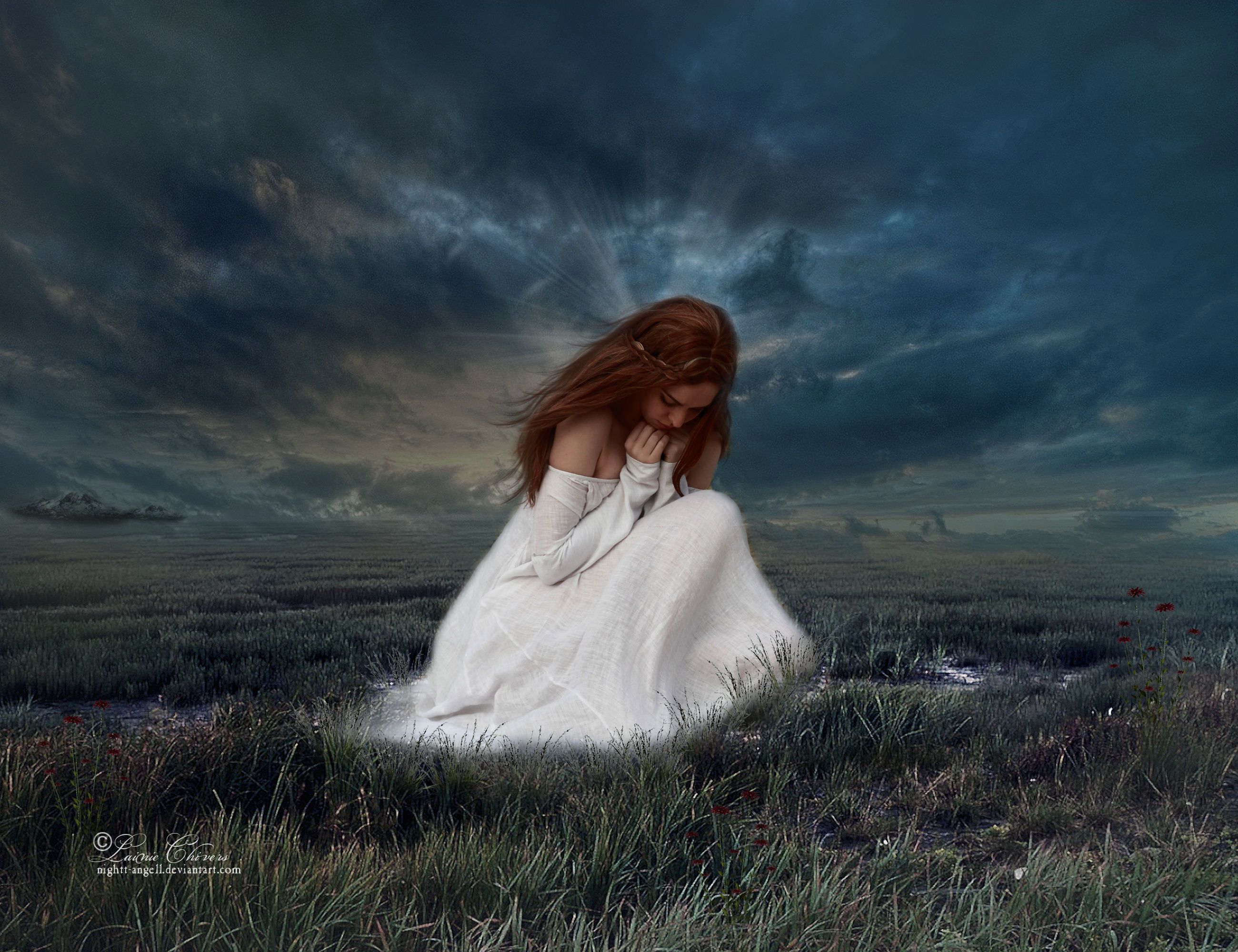 Donna sola in campo, 2600x2000 2K, Desktop