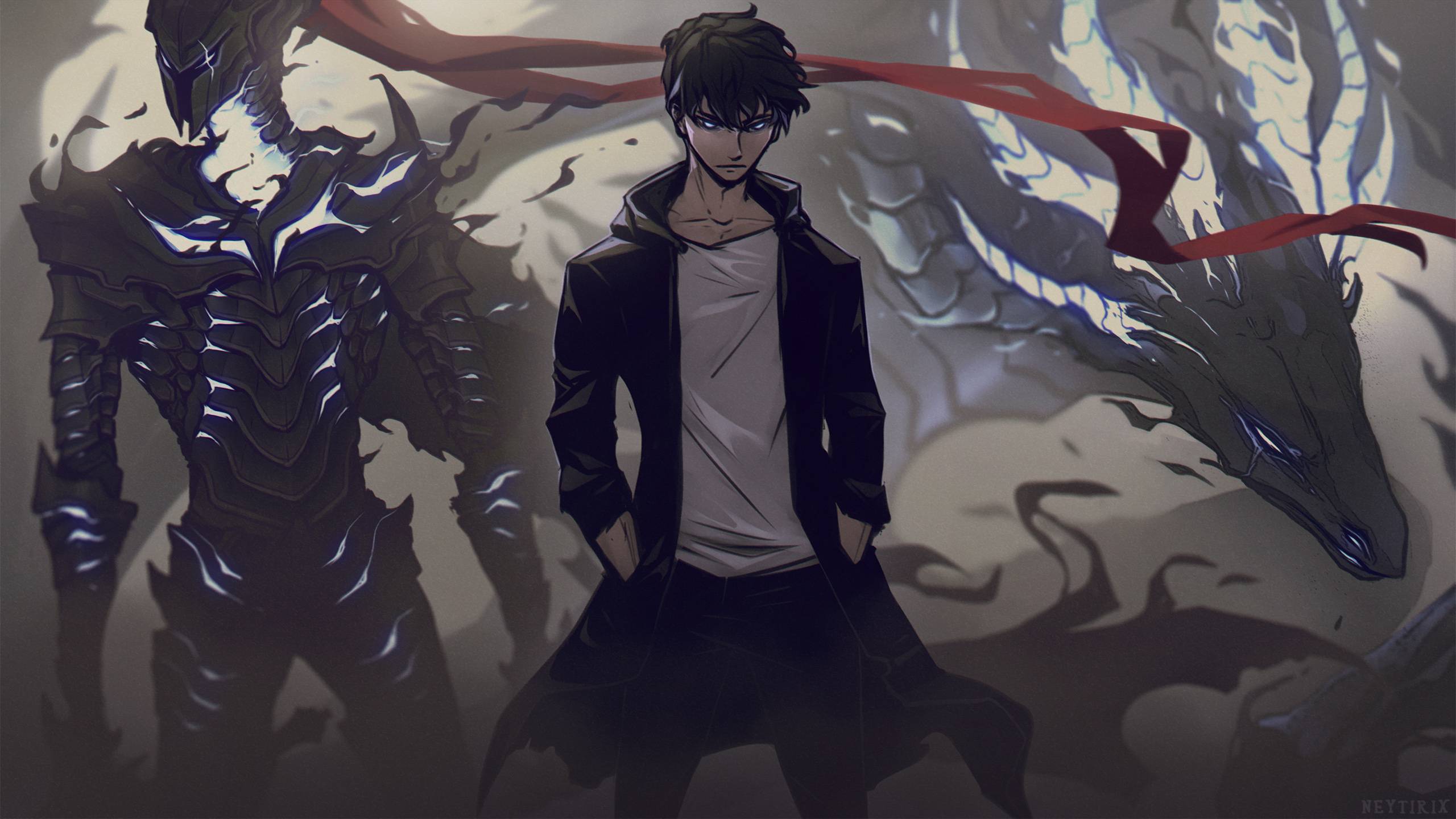 Sung Jin-Woo con ombre e drago, Solo Leveling, 2560x1440 2K QHD, PC