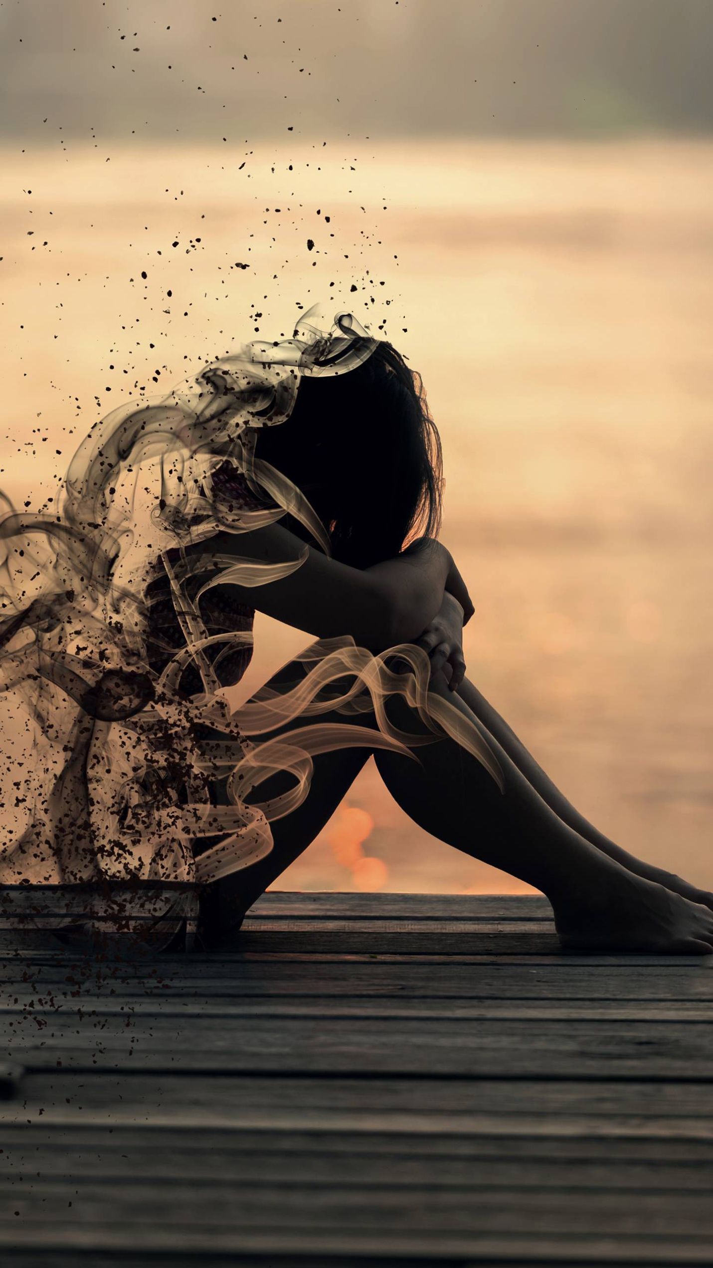 Ragazza silhouette dissolvenza tramonto, 1430x2542 Full HD Verticale, iPhone