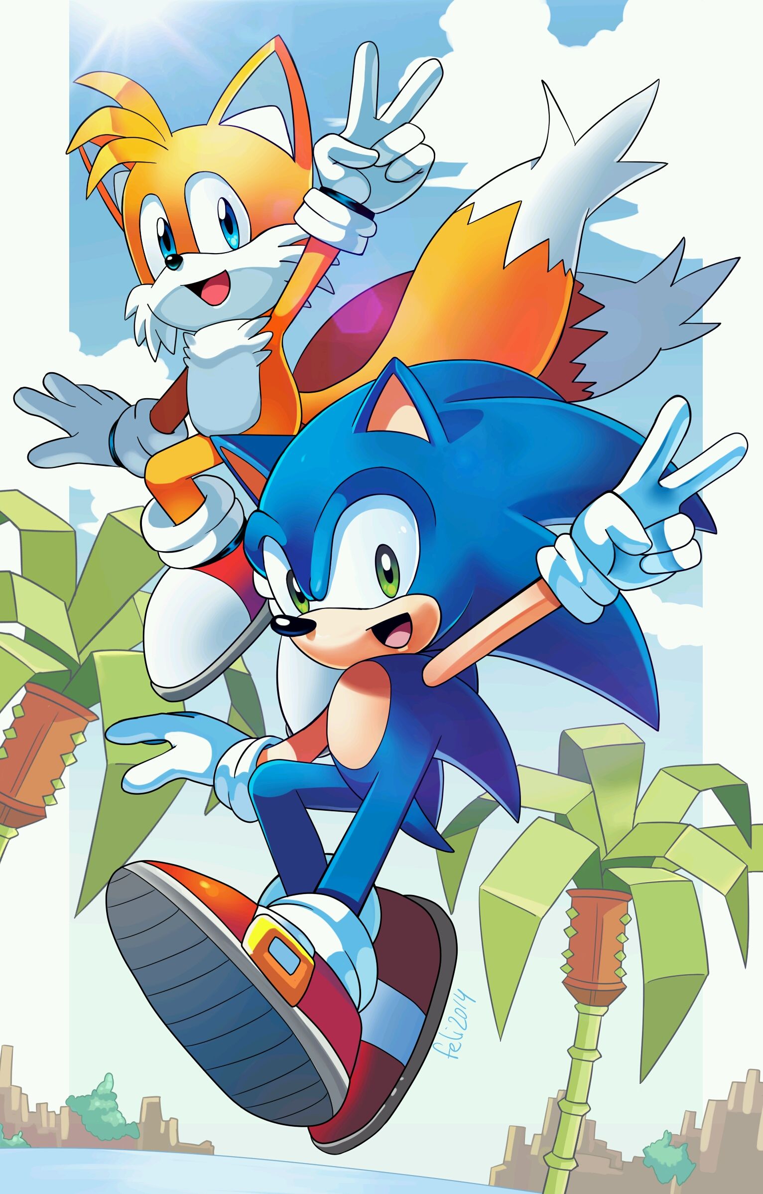 Sonic e Tails cartoon, Sega, 1532x2396 Verticale, Mobile
