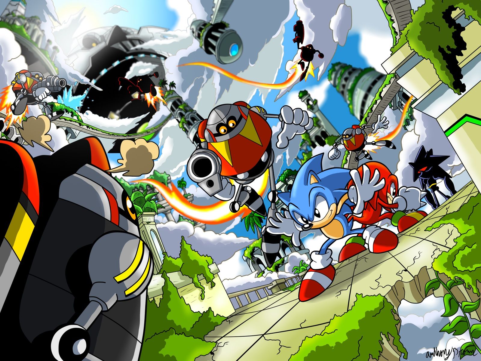Sonic combatte robot Eggman, 1600x1200 HD Ready, Desktop