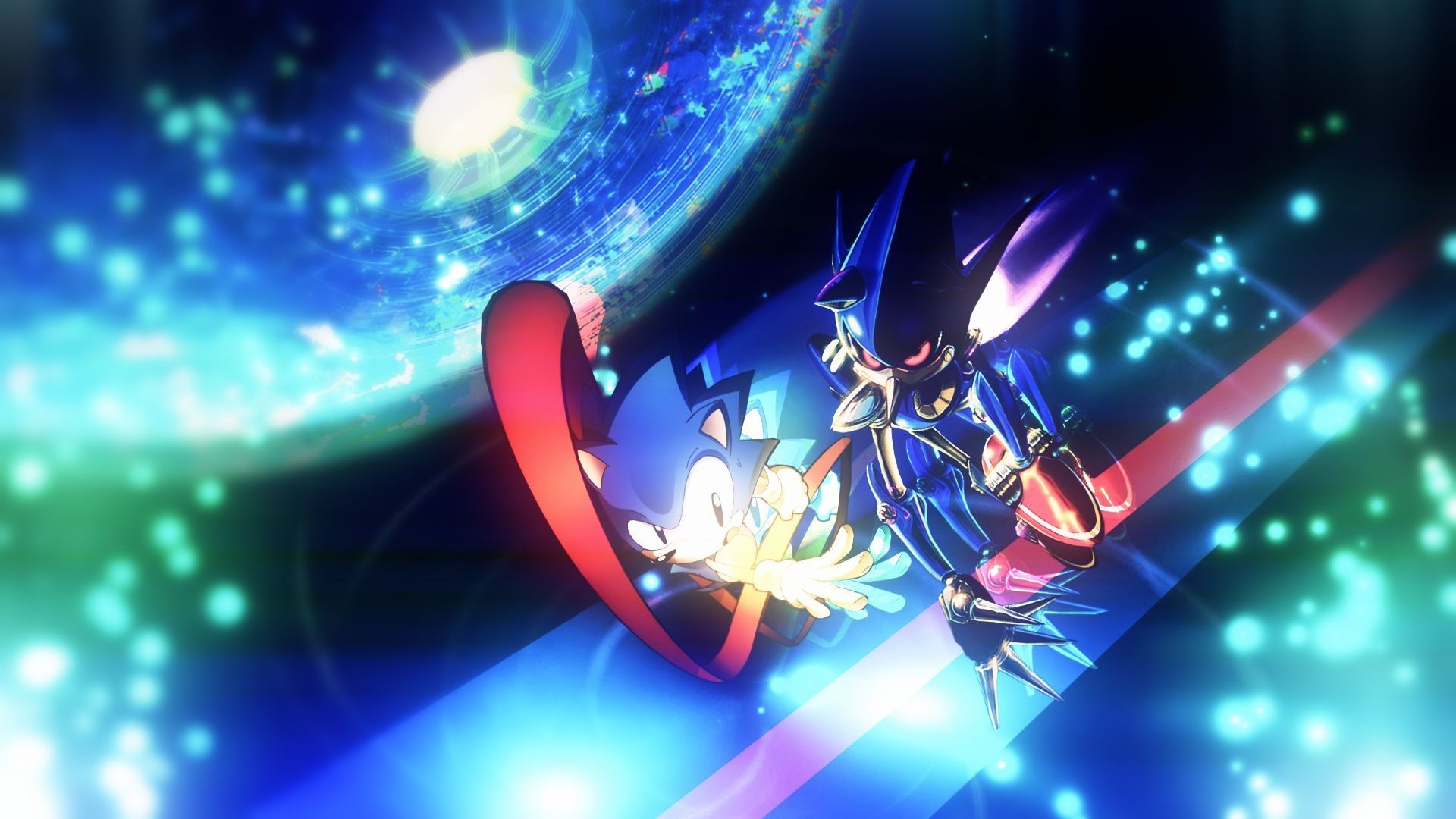 Sonic e Metal Sonic blu, riccio blu, 1920x1080 Full HD, PC