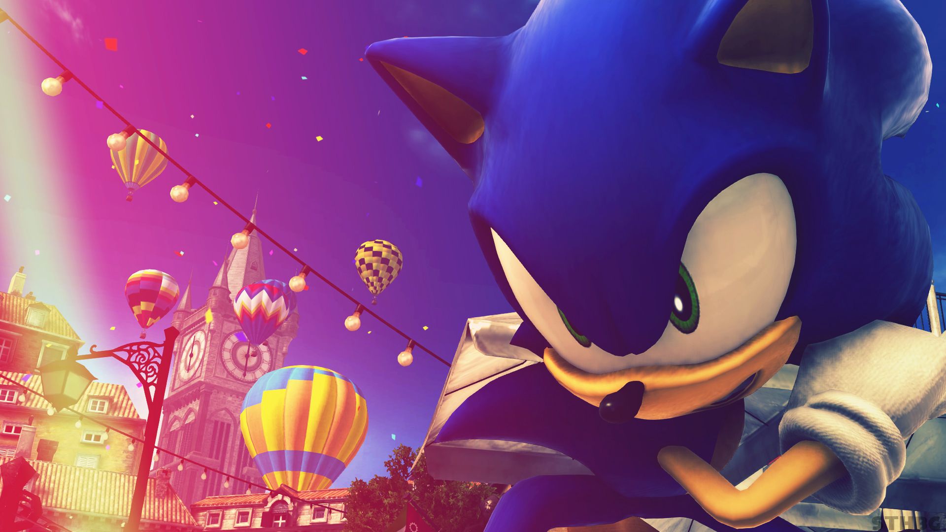 Sonic in città colorata notturna, 1920x1080 Full HD, Desktop