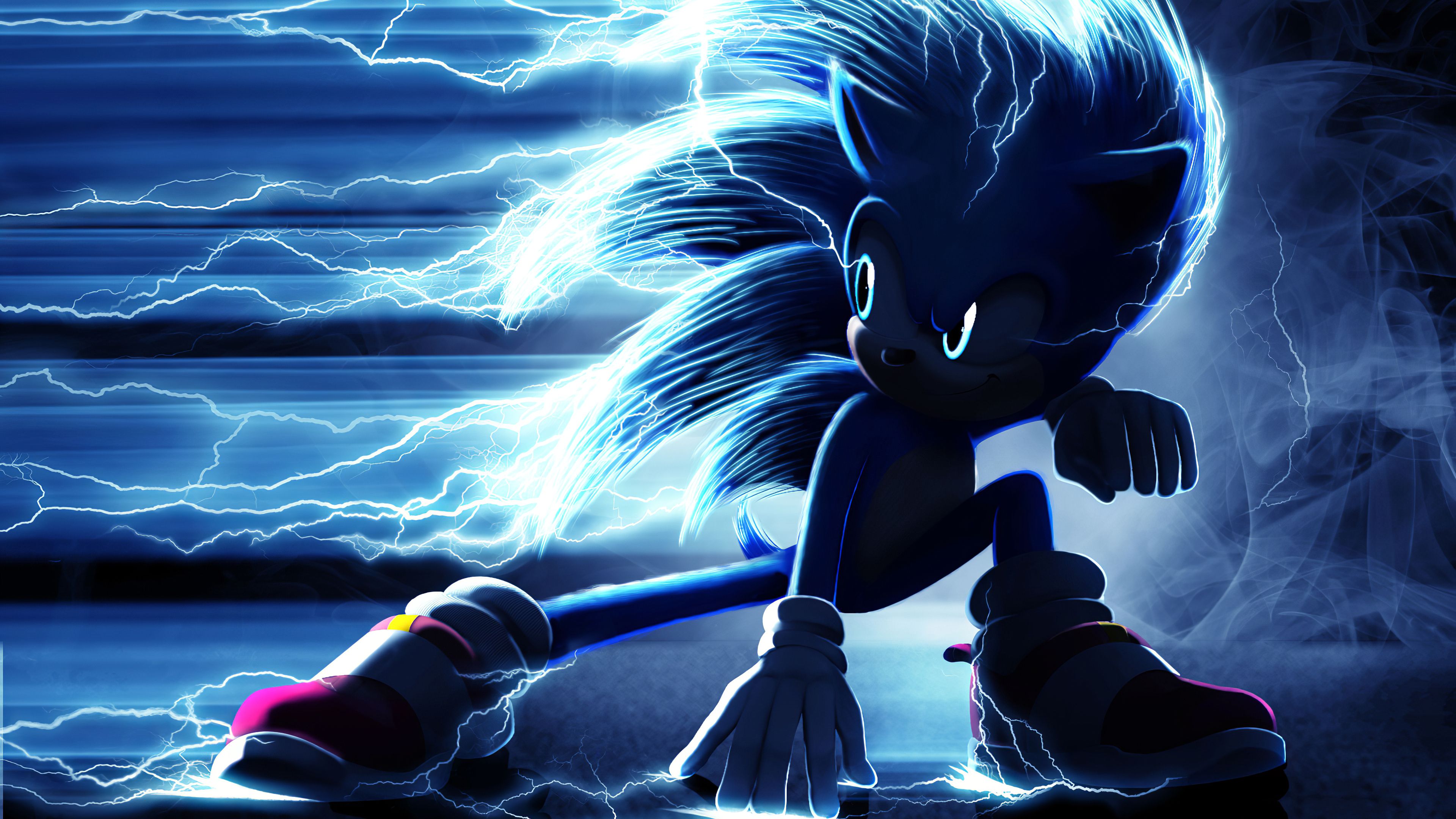 Sonic silhouette fulmini blu, 3840x2160 4K, Desktop 4K