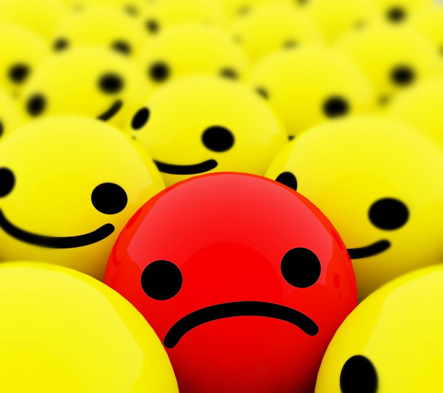 Sfera rossa triste tra gialle sorridenti, 1440x1280 720p, Laptop