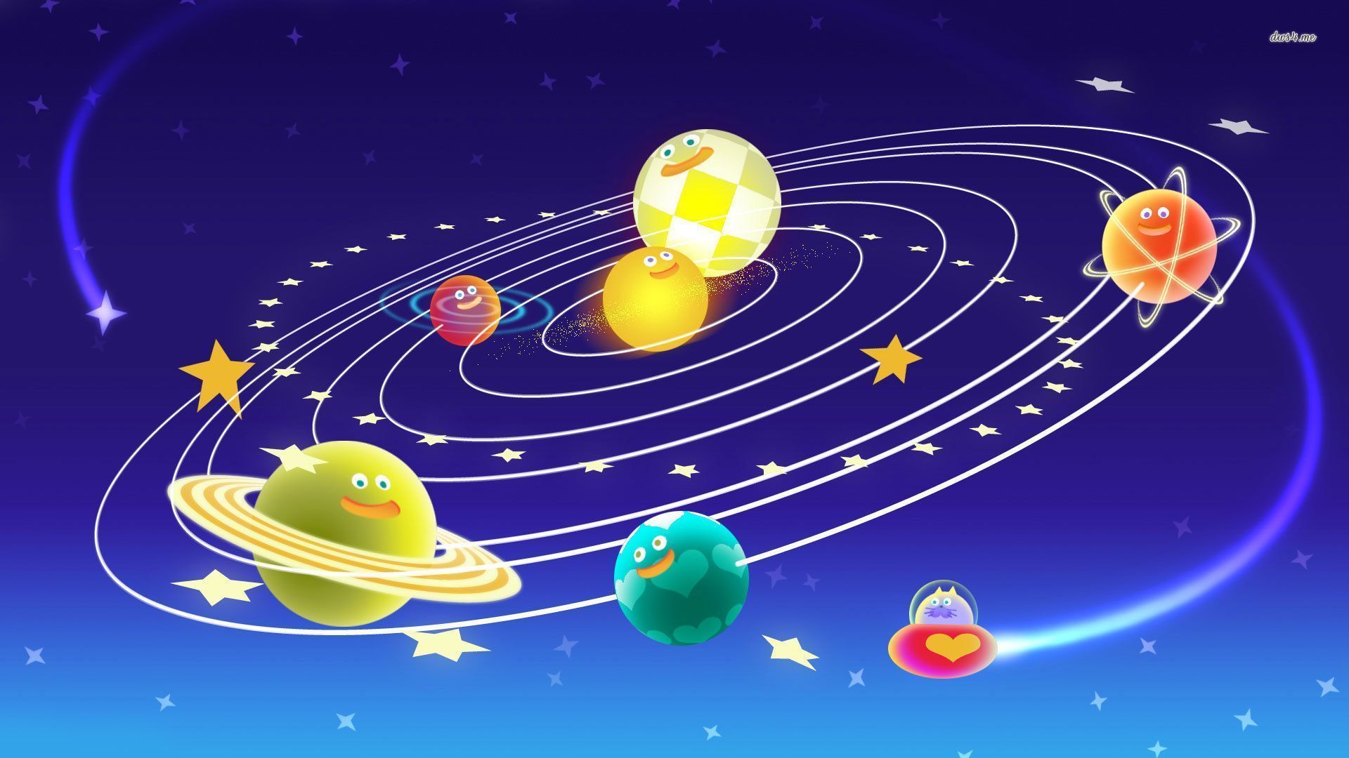 Sistema solare pianeti sorridenti cartoon, 1920x1080 Full HD 1080p, PC