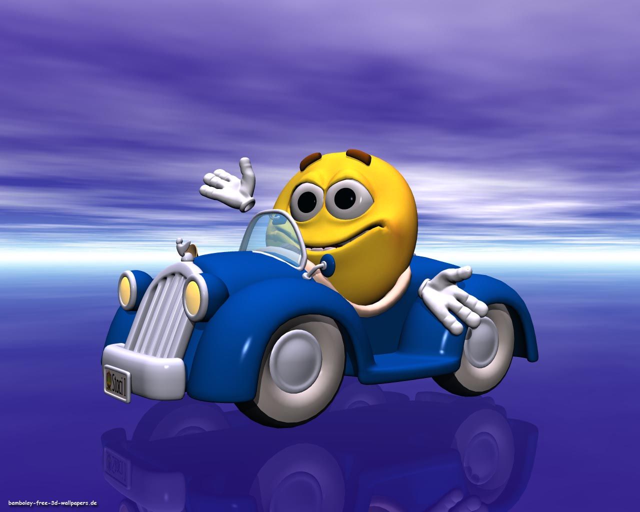 Smiley 3D in auto blu, 1280x1024 HD, Desktop
