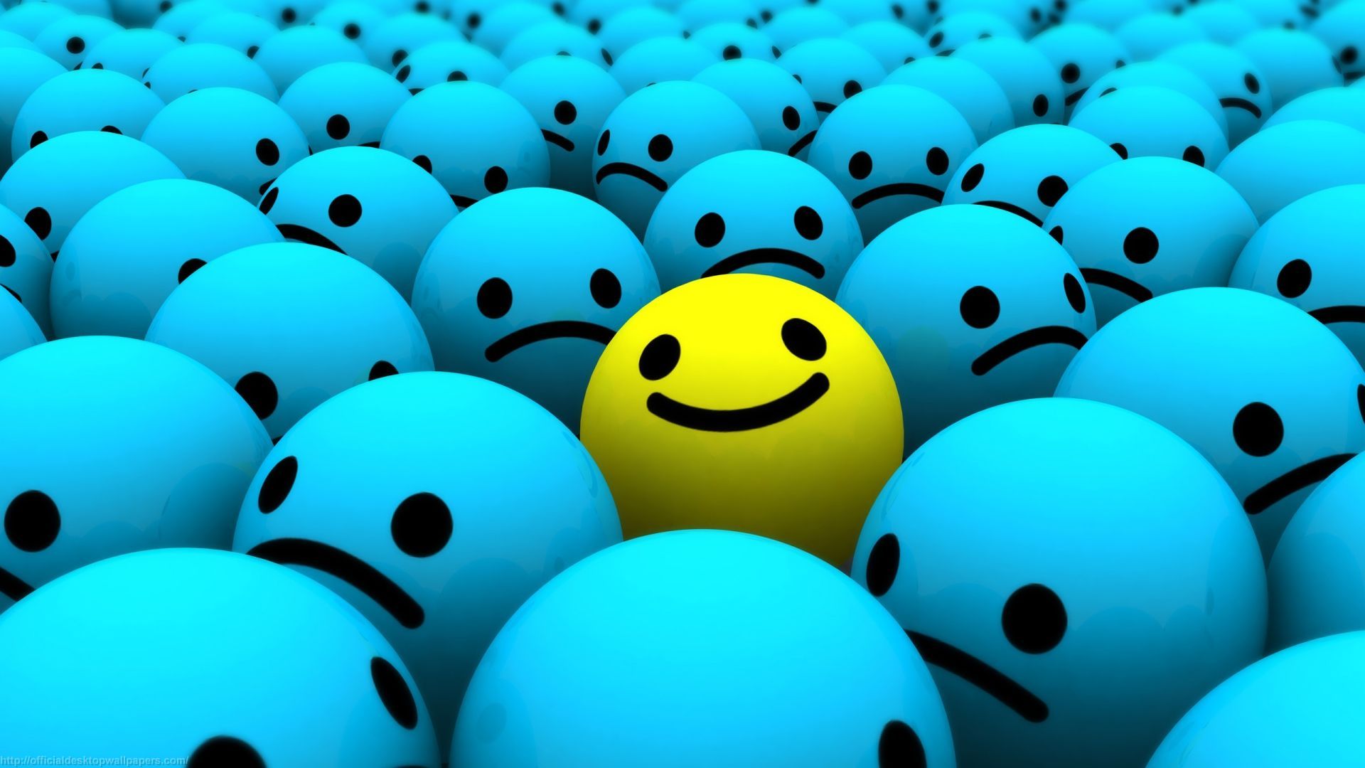 Sfera gialla sorridente tra sfere blu tristi, 1920x1080 1080p, Laptop