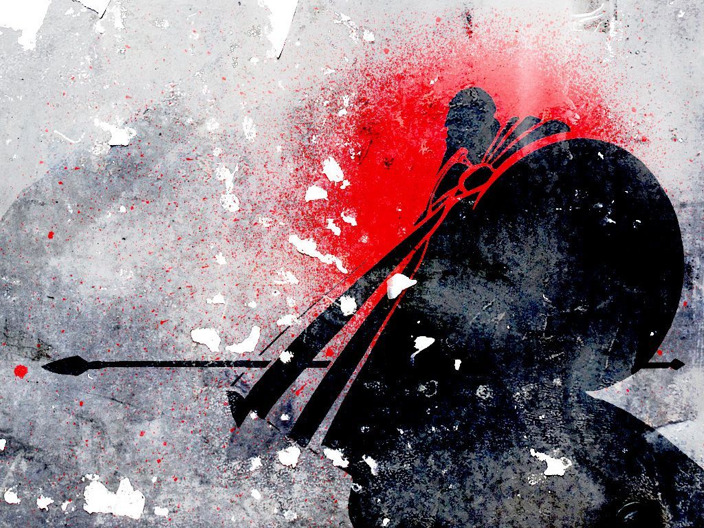 Guerriero spartano con lancia, rosso e nero, 1024x768 HD, PC