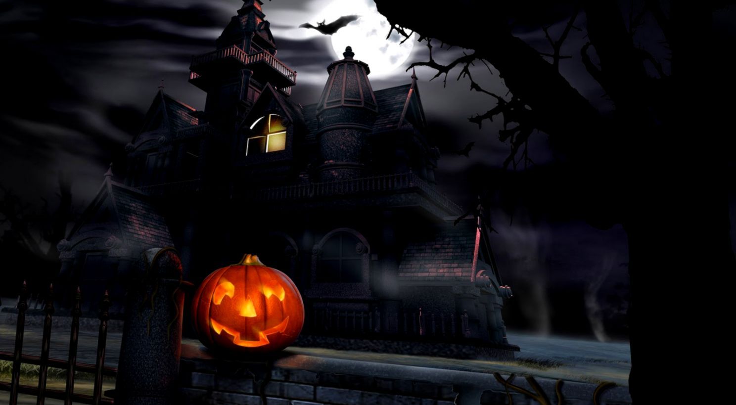 Zucca Halloween casa infestata, 1488x819 720p, Monitor Gaming