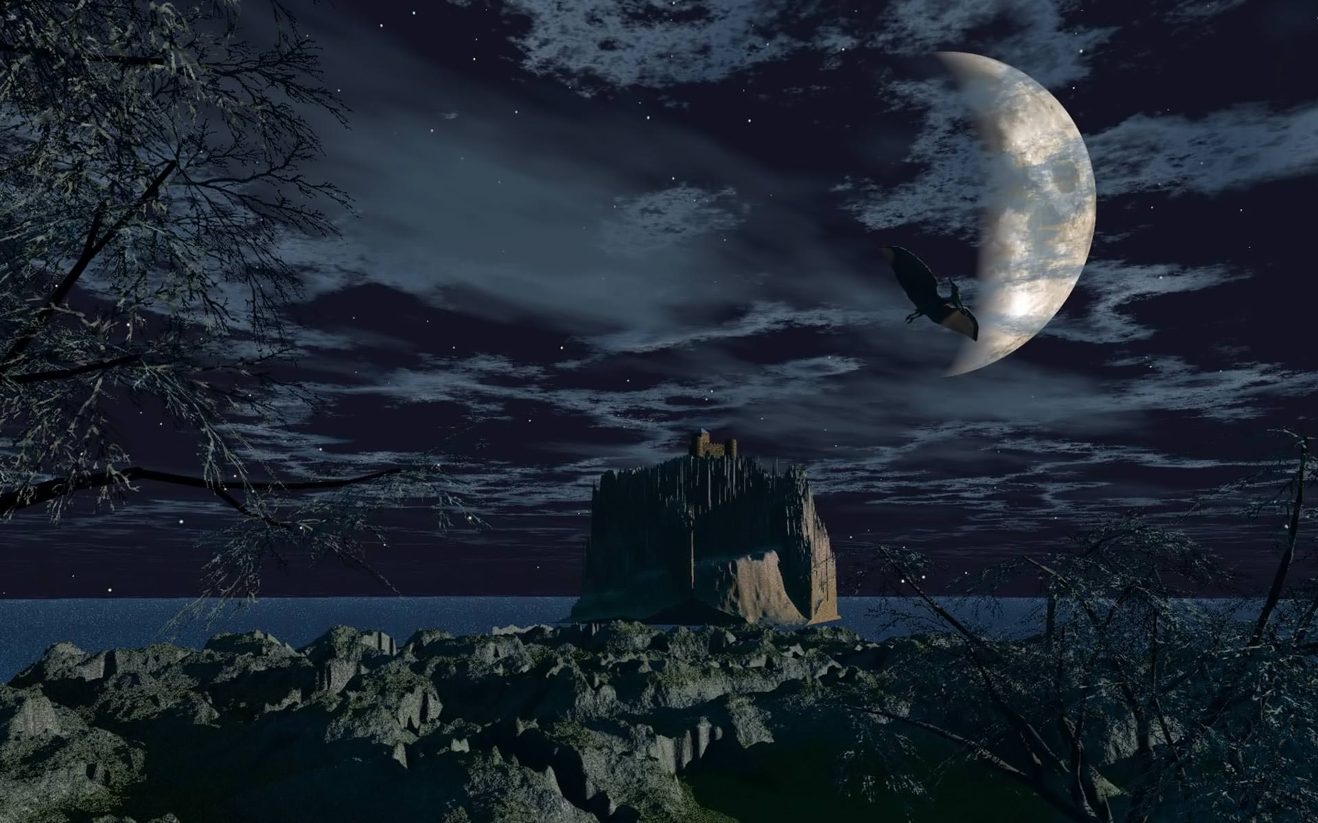 Castello con luna piena notturna, 1920x1200 Full HD+ WUXGA, PC Desktop