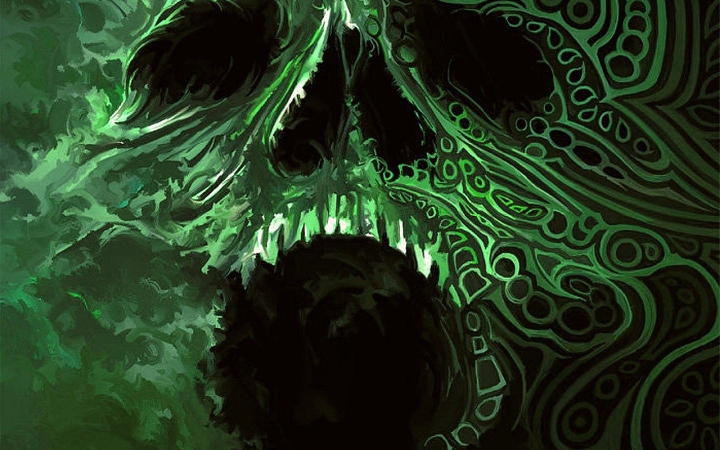 Teschio verde spettrale, artwork horror, 1440x900 HD, Desktop