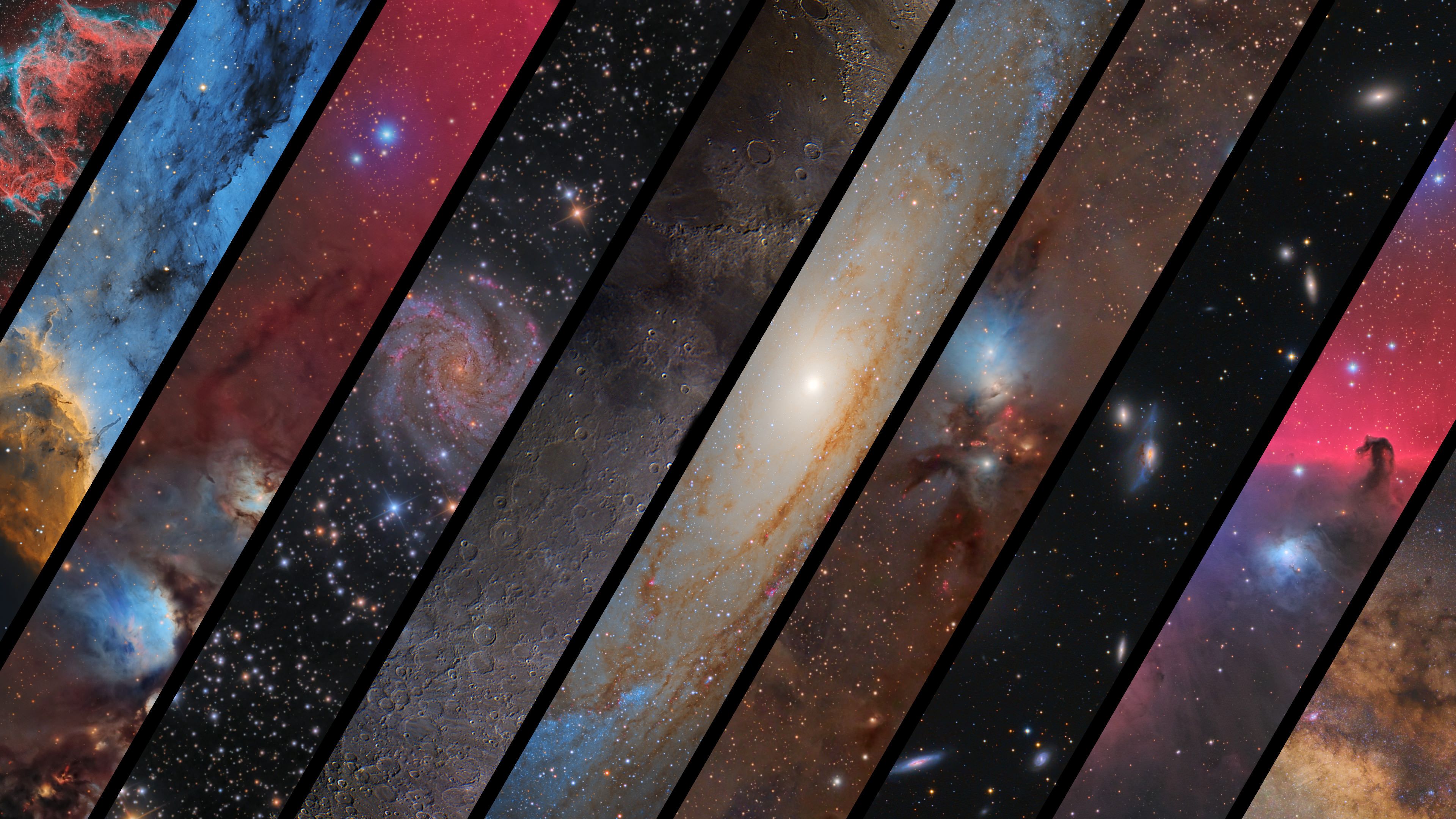 Collage immagini astronomiche nebulose galassie, 3840x2160 Ultra HD, 4K TV