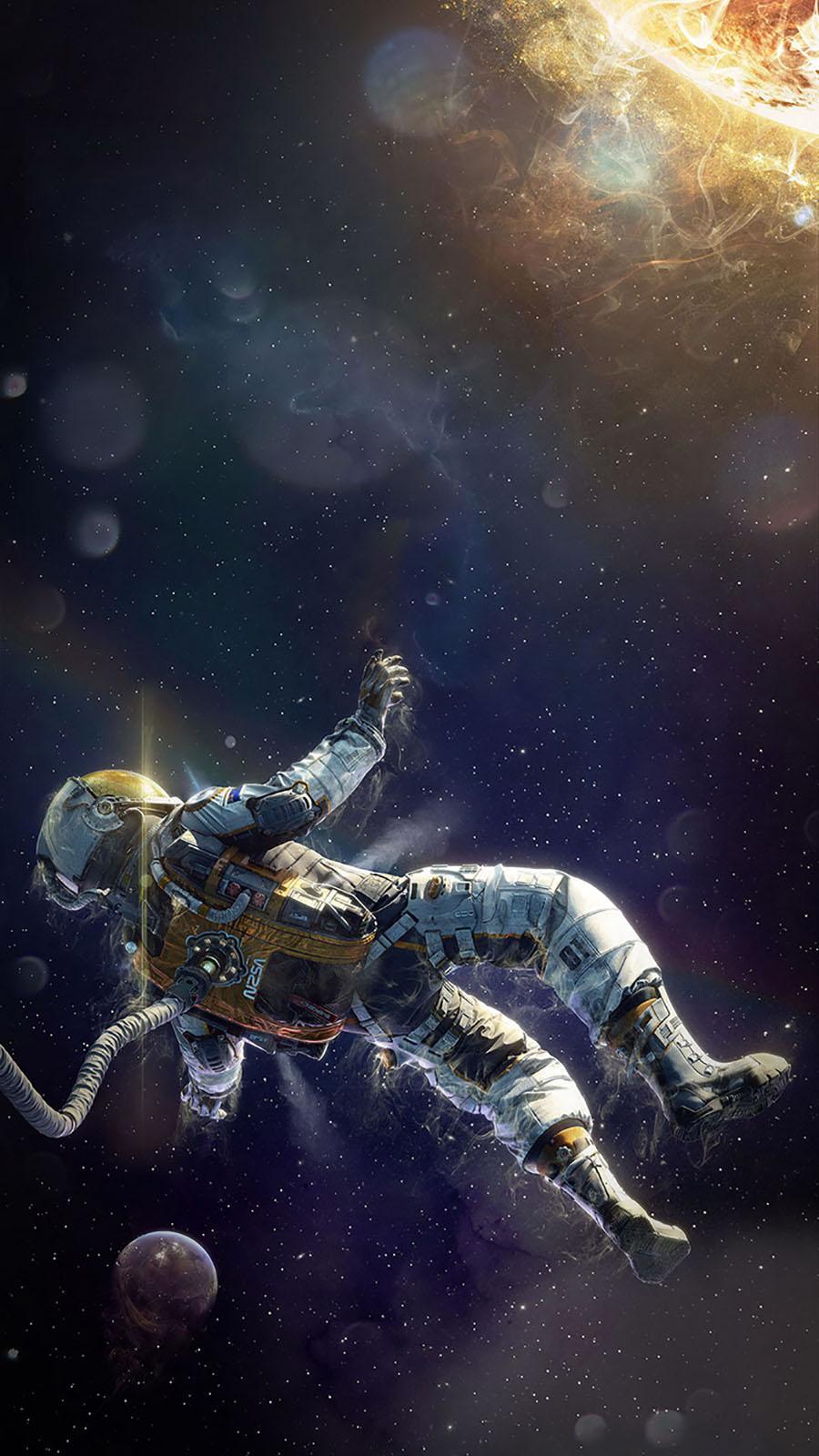 Astronauta fluttuante nello spazio, 900x1600 Verticale, Telefono