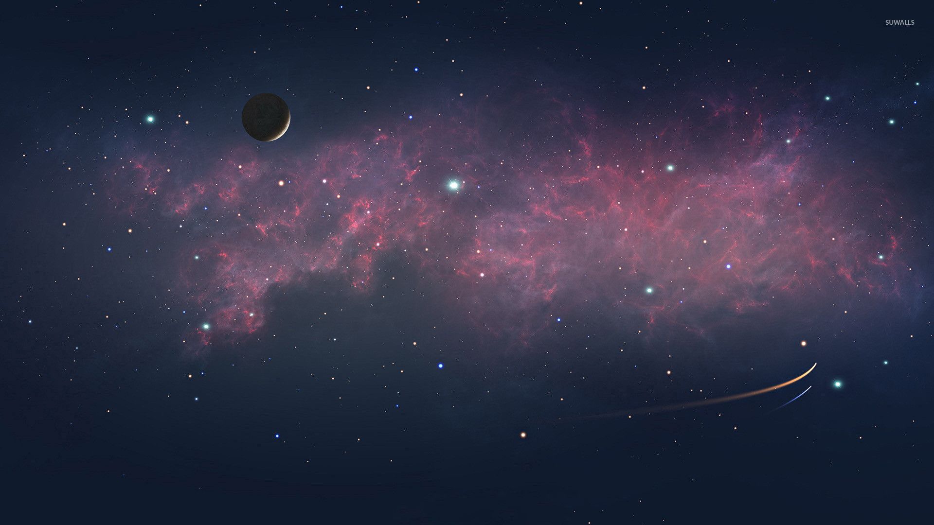 Nebulosa rosa con pianeta e cometa, 1920x1080 1080p, PC Desktop