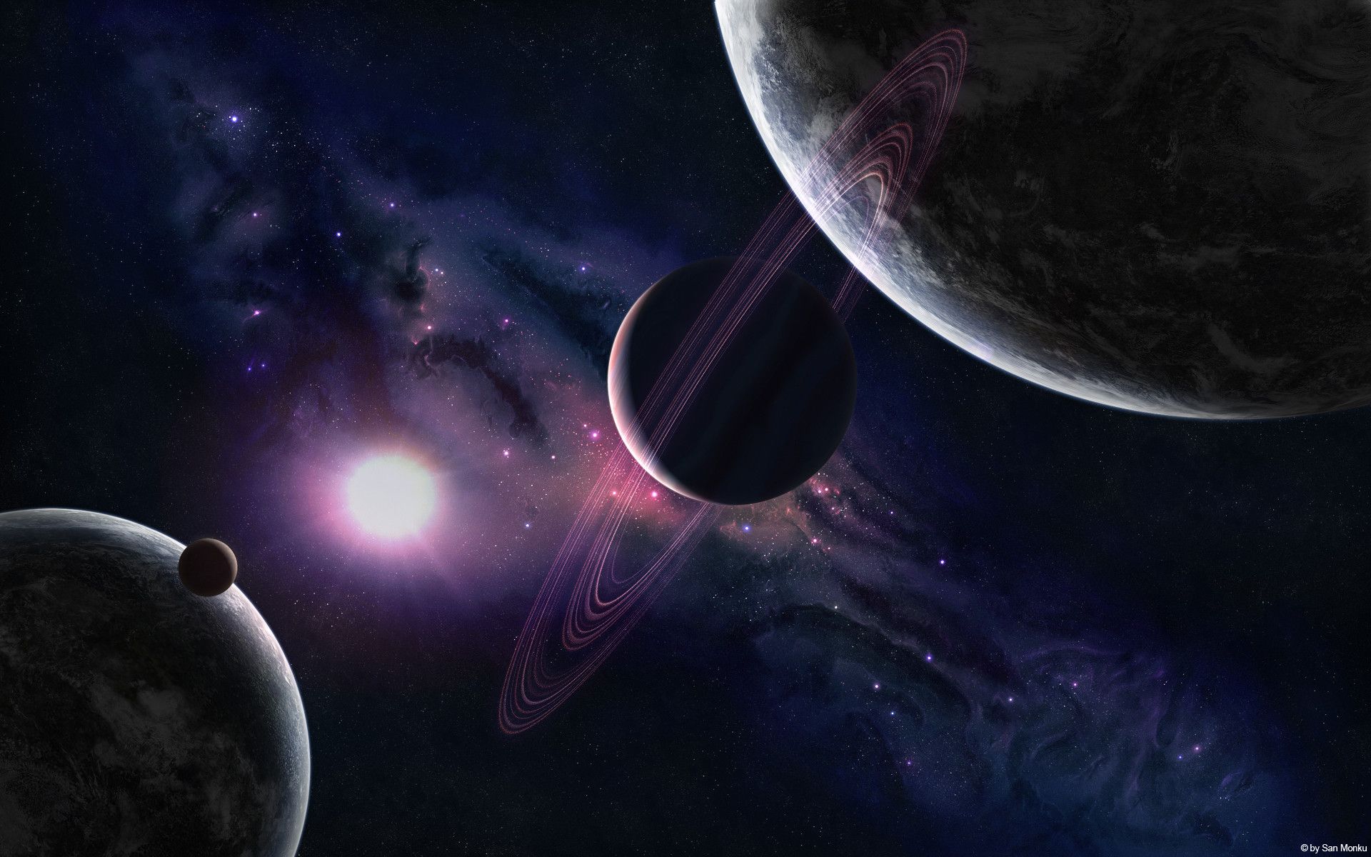 Pianeti con anelli nello spazio, 1920x1200 Full HD+, Desktop