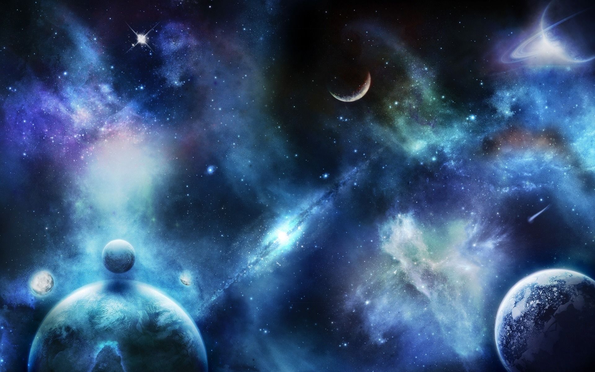 Pianeti e nebulosa blu spaziale, 1920x1200 WUXGA, Desktop
