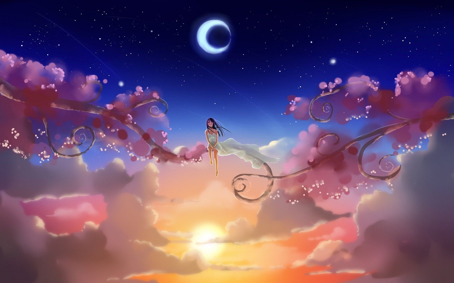 Ragazza tra nuvole e luna, 1920x1200 Full HD+, Laptop