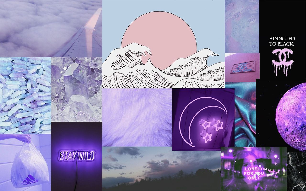 Collage estetico viola pastello, 1280x800 720p, PC