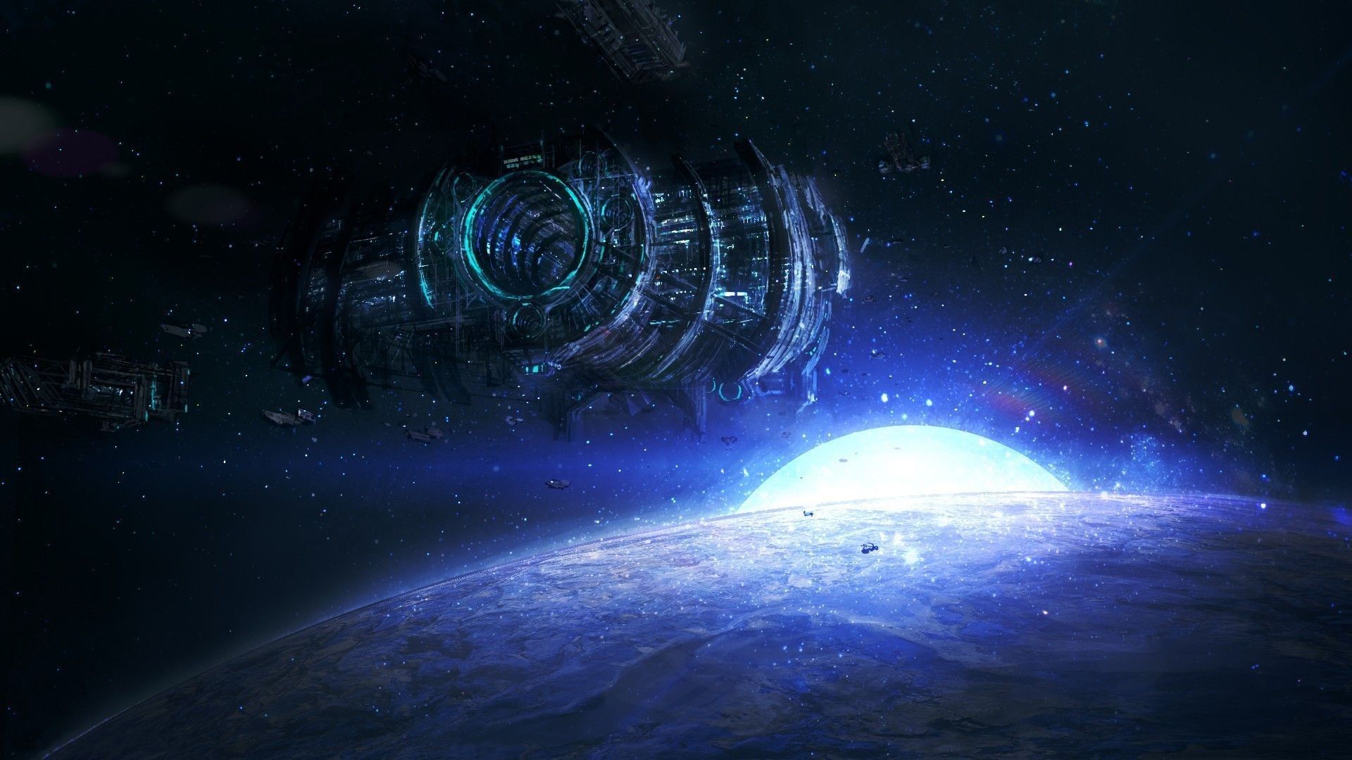 Stazione spaziale sopra pianeta blu, 1920x1080 Full HD 1080p, Desktop