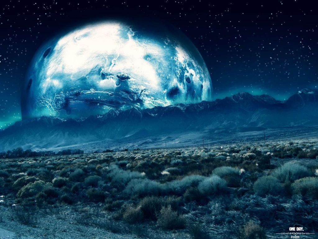 Pianeta gigante su deserto blu, 1024x768 HD, Desktop