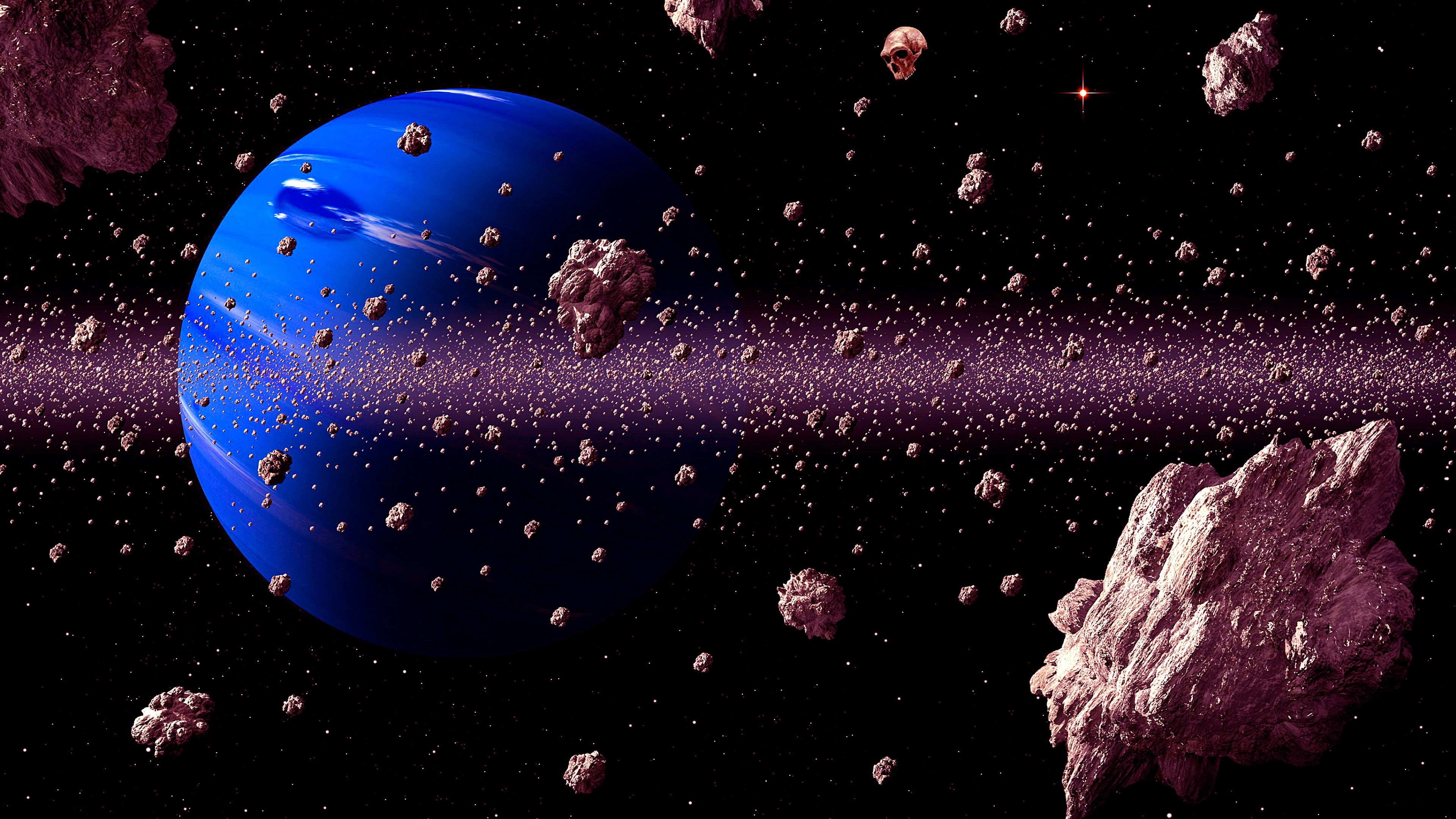 Pianeta blu con asteroidi, 3840x2160 UHD, PC 4K