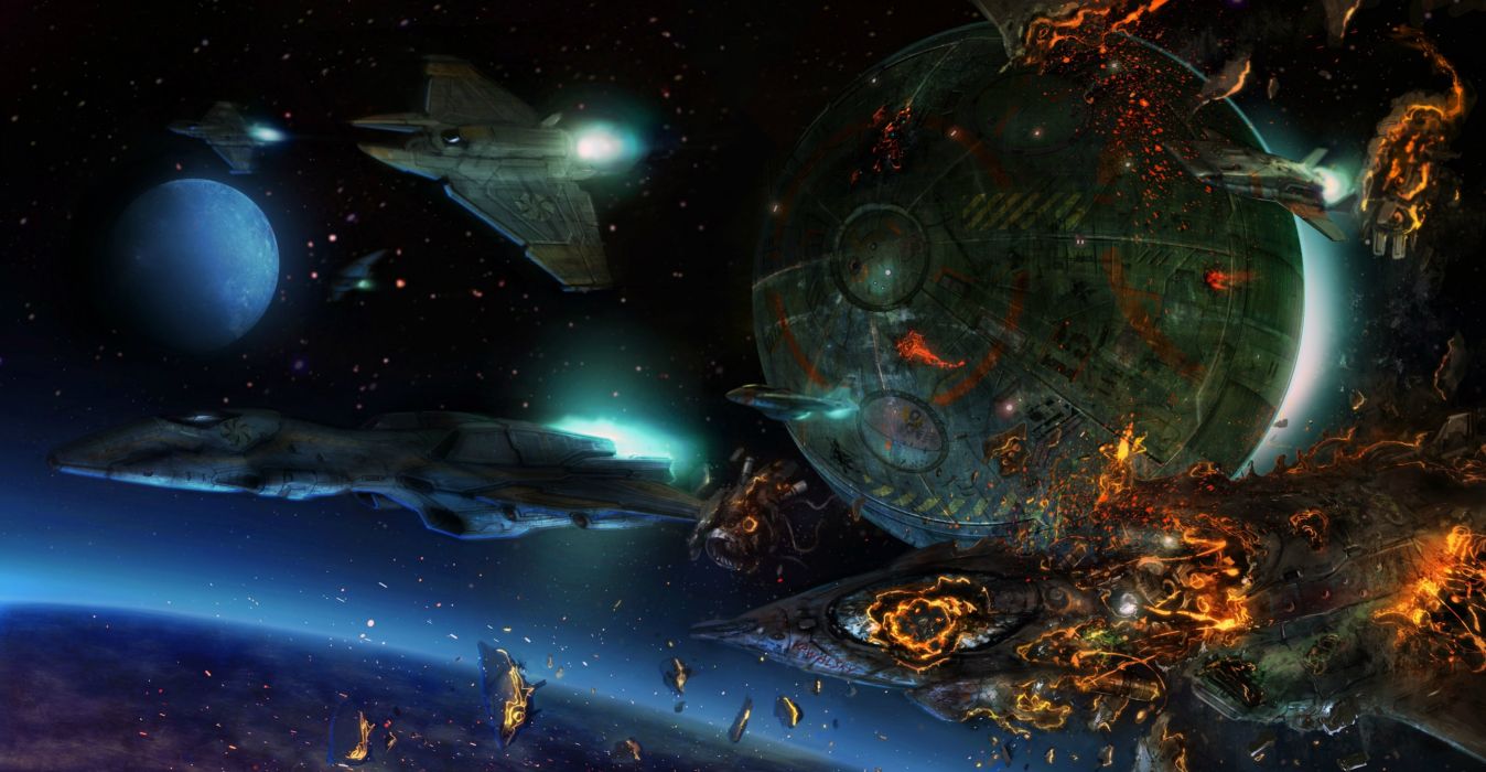 Battaglia spaziale astronavi fantascienza, 1348x700 HD, PC Desktop
